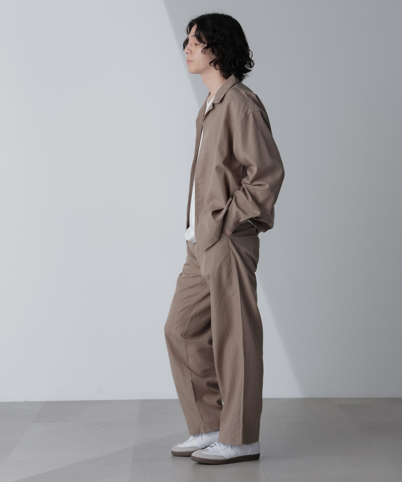 リネンブレンドピンストライプブルゾン(セットアップ可) 6684112230