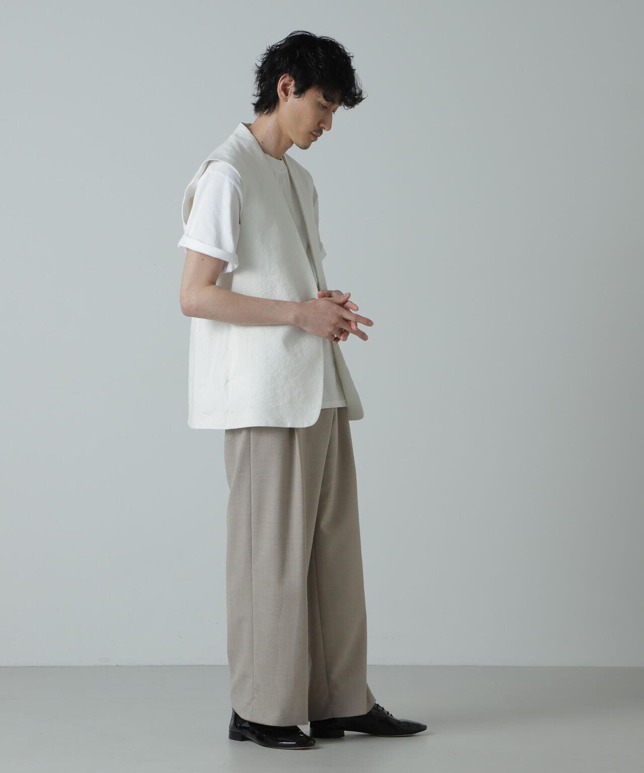 AB.コットン/リネンオックススリーブレスジャケット 6684116207