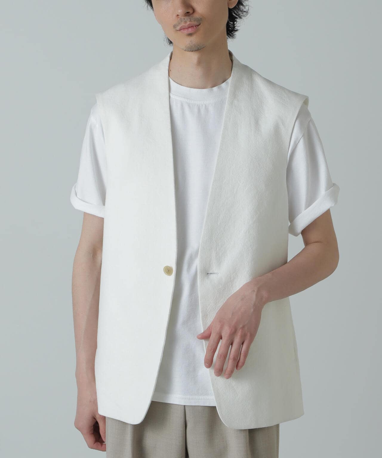 AB.コットン/リネンオックススリーブレスジャケット 6684116207