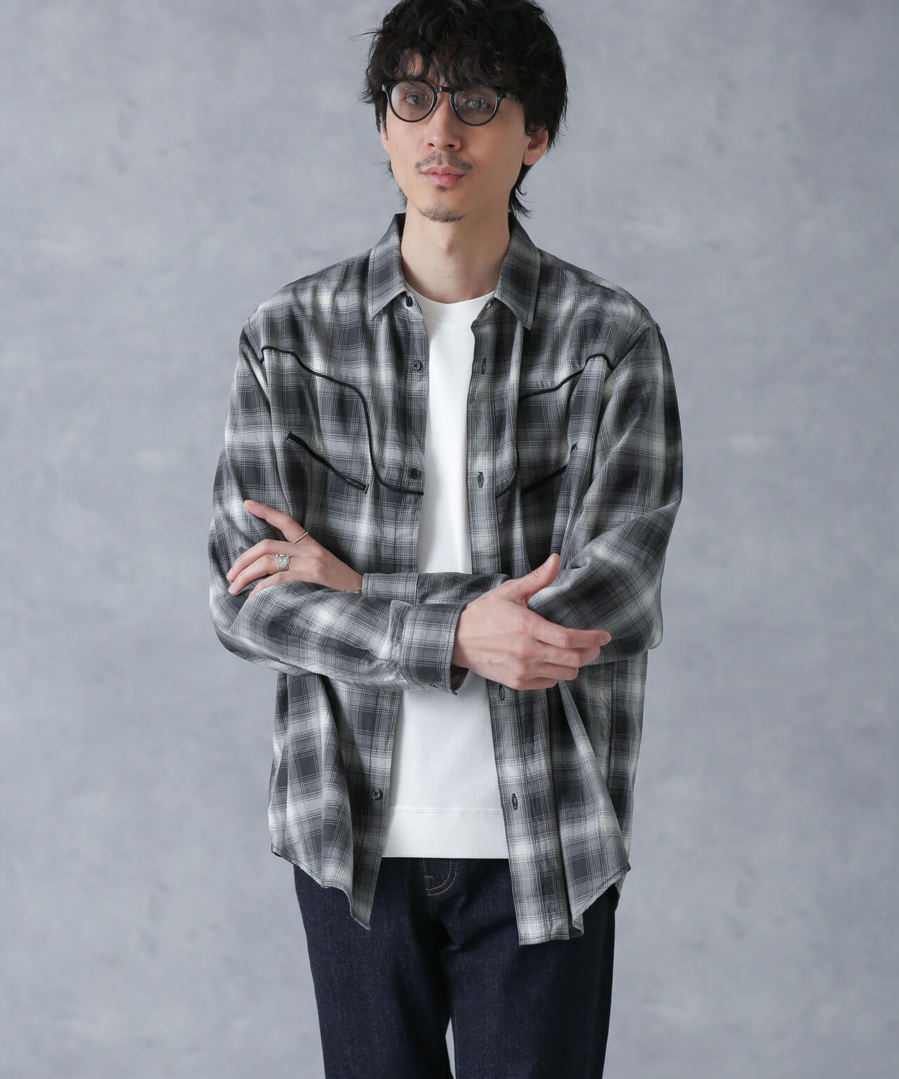 コットンレーヨン オンブレウエスタンシャツ 6684120218