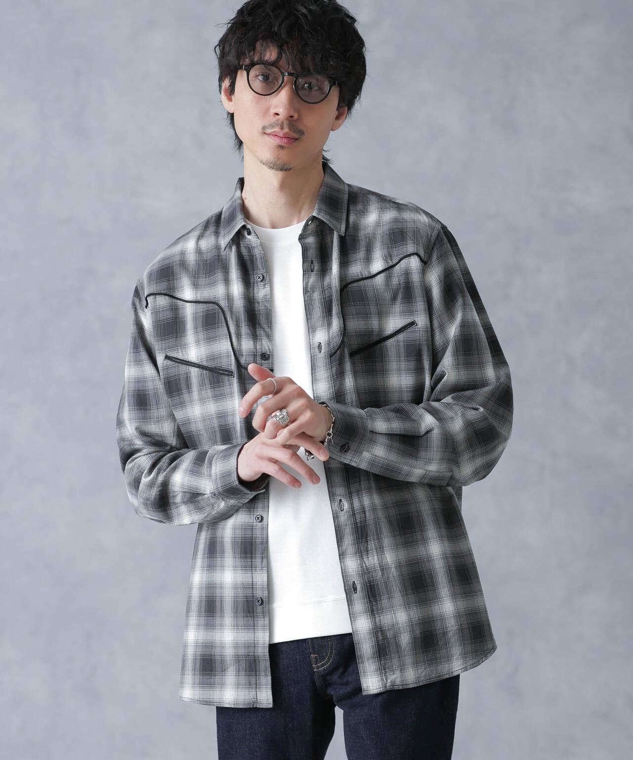 コットンレーヨン オンブレウエスタンシャツ 6684120218