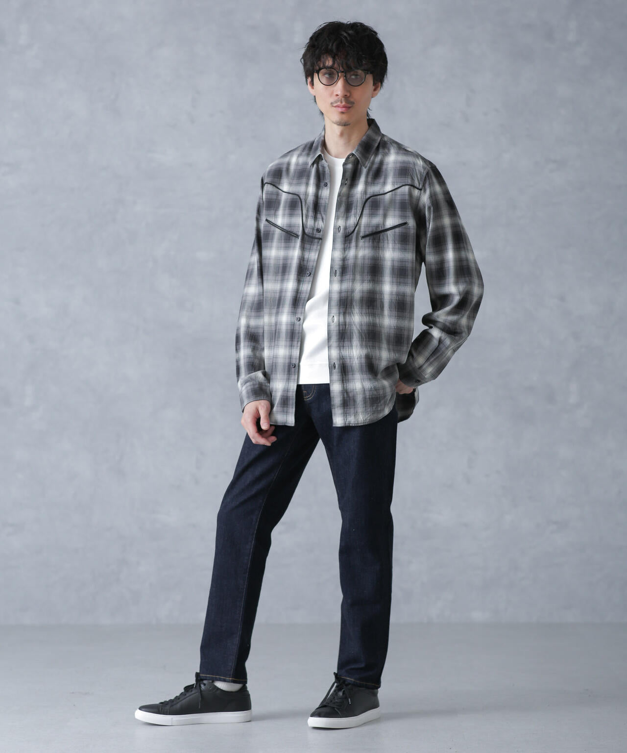 コットンレーヨン オンブレウエスタンシャツ 6684120218