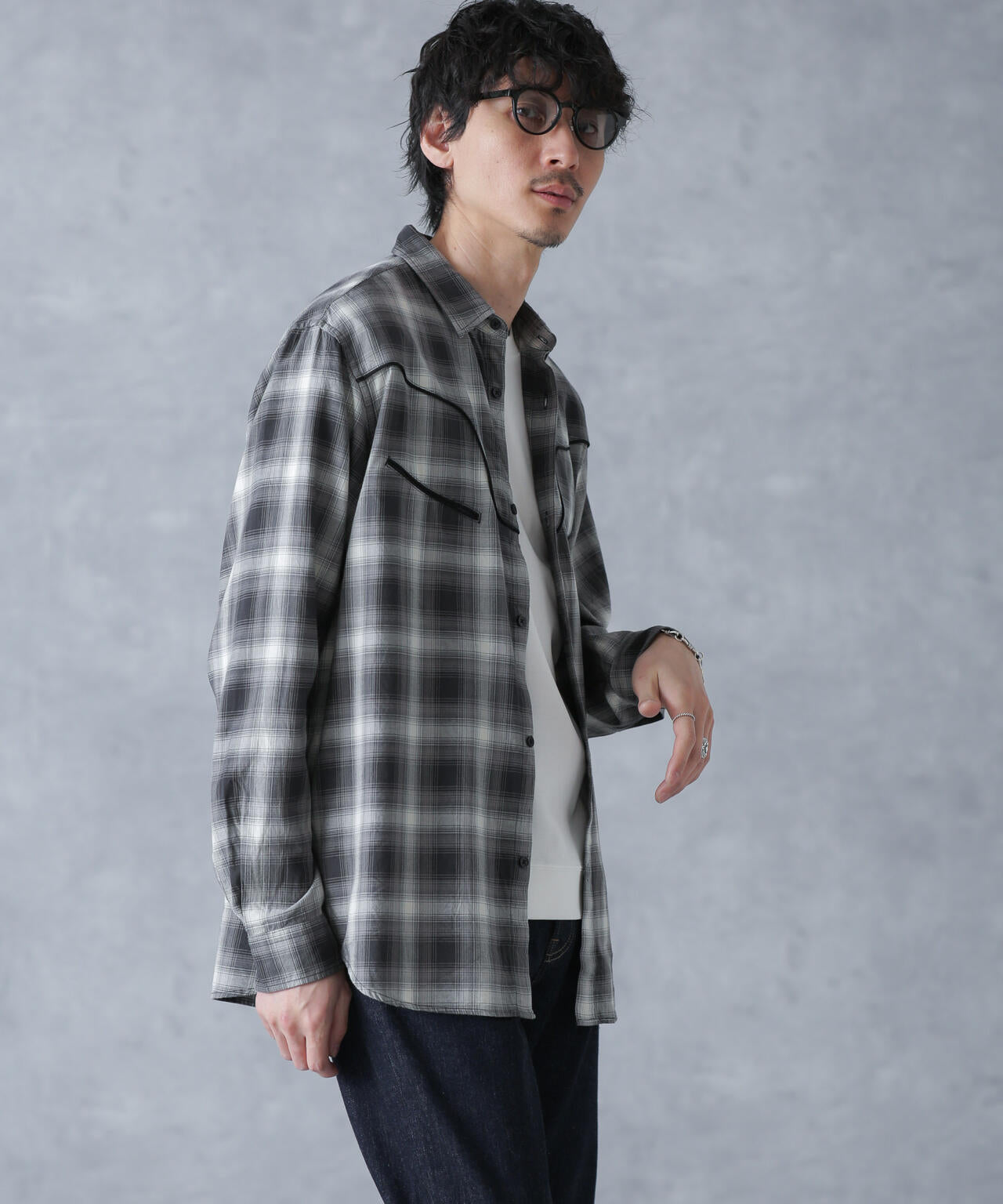 コットンレーヨン オンブレウエスタンシャツ 6684120218