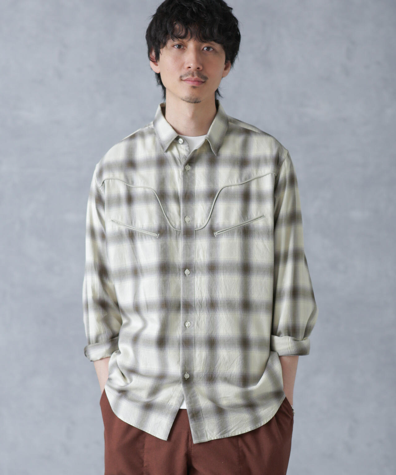 コットンレーヨン オンブレウエスタンシャツ 6684120218