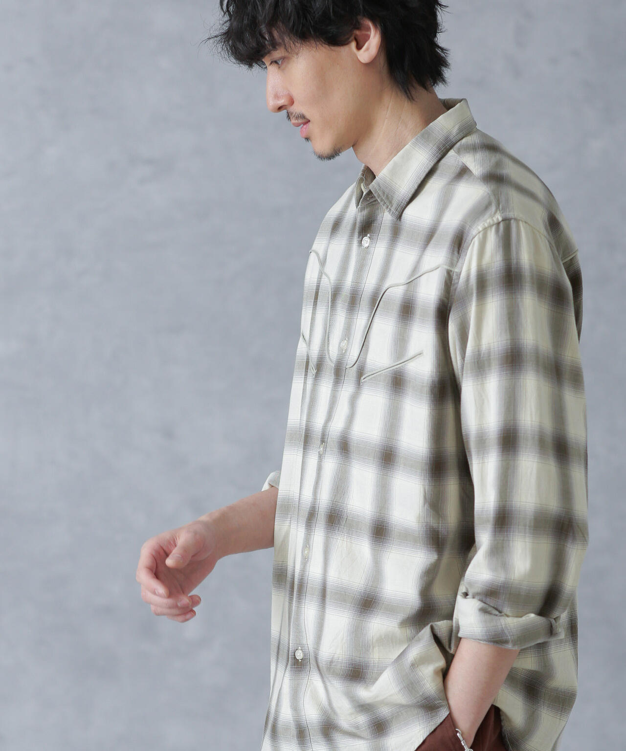 コットンレーヨン オンブレウエスタンシャツ 6684120218