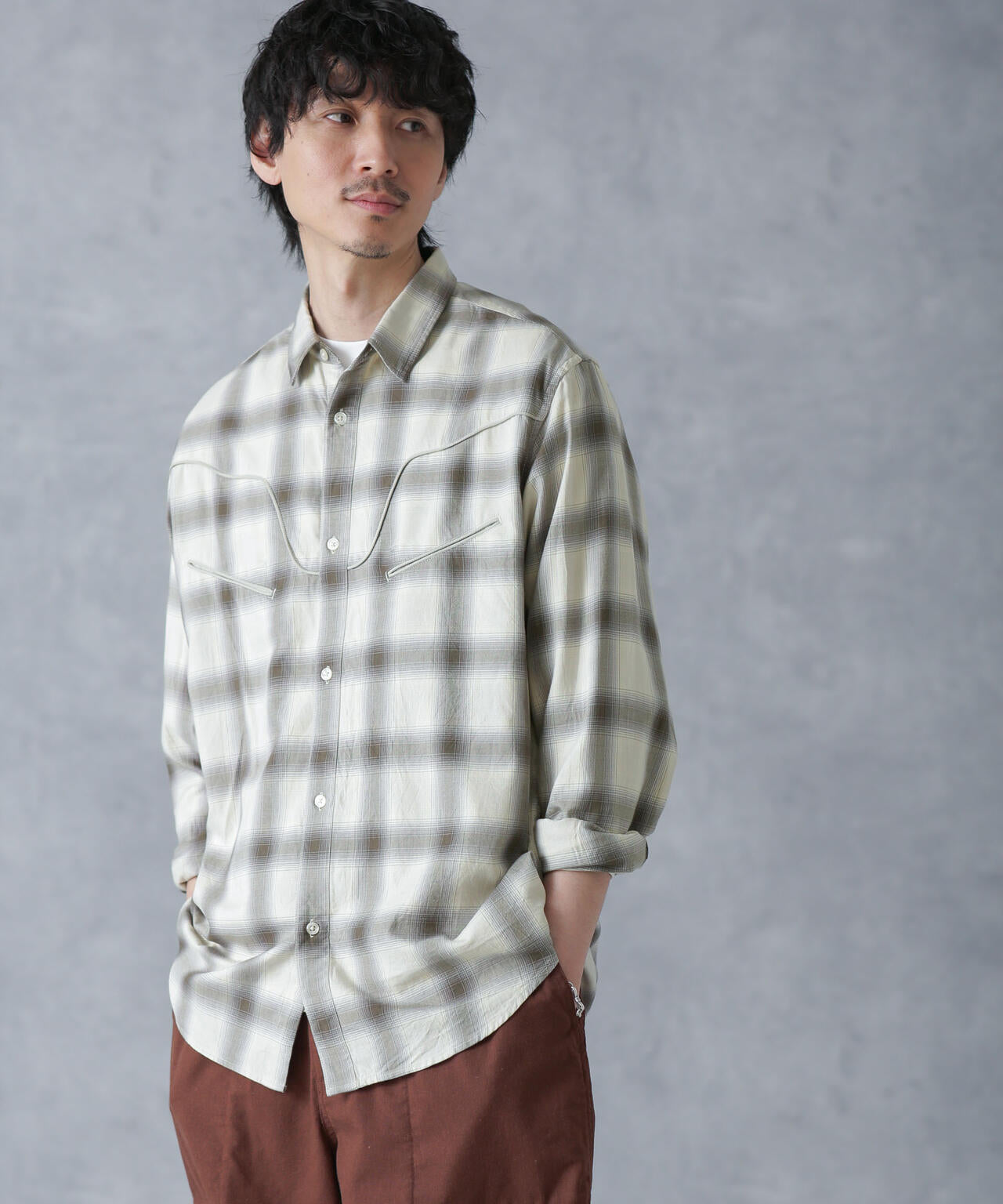 コットンレーヨン オンブレウエスタンシャツ 6684120218