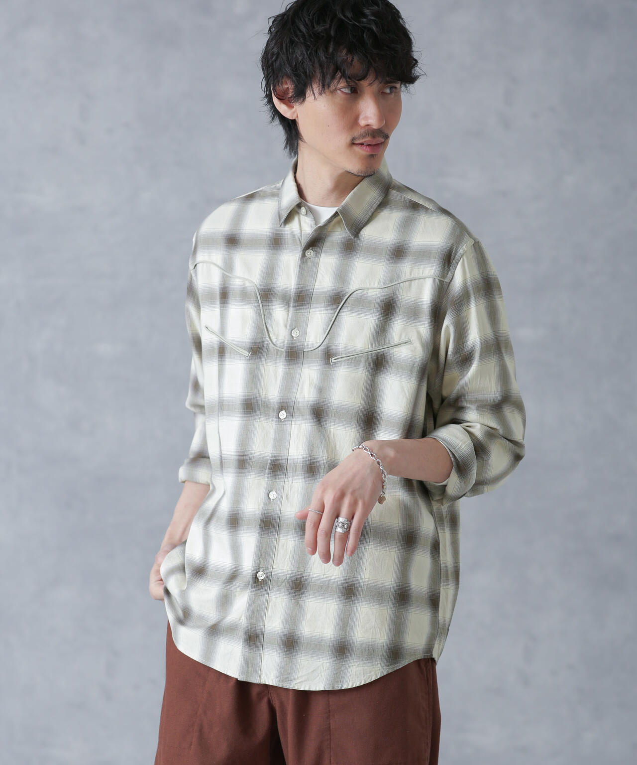 コットンレーヨン オンブレウエスタンシャツ 6684120218