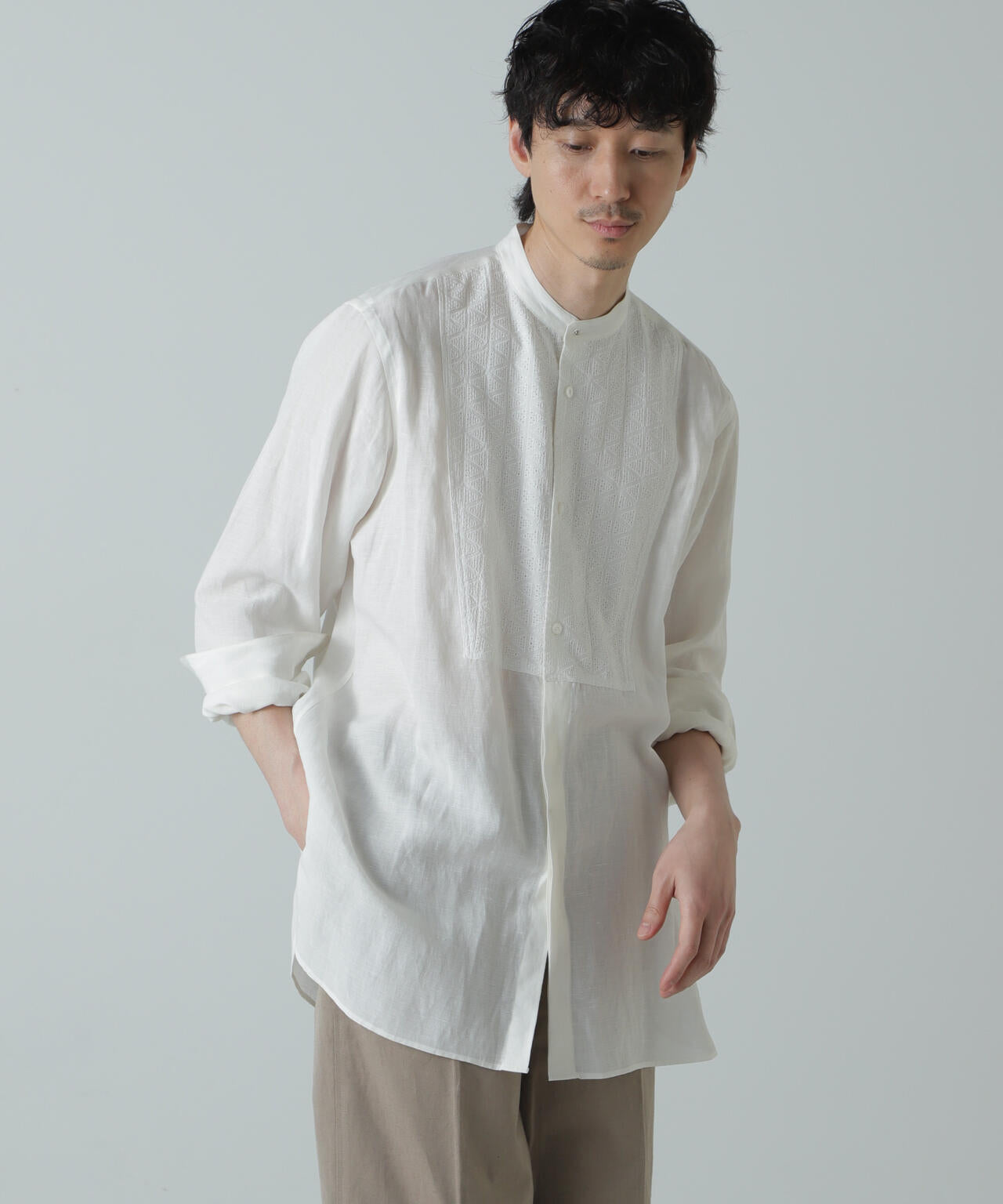 AB.ダブルカバーポプリンワッシャーグランパシャツ 6684120228