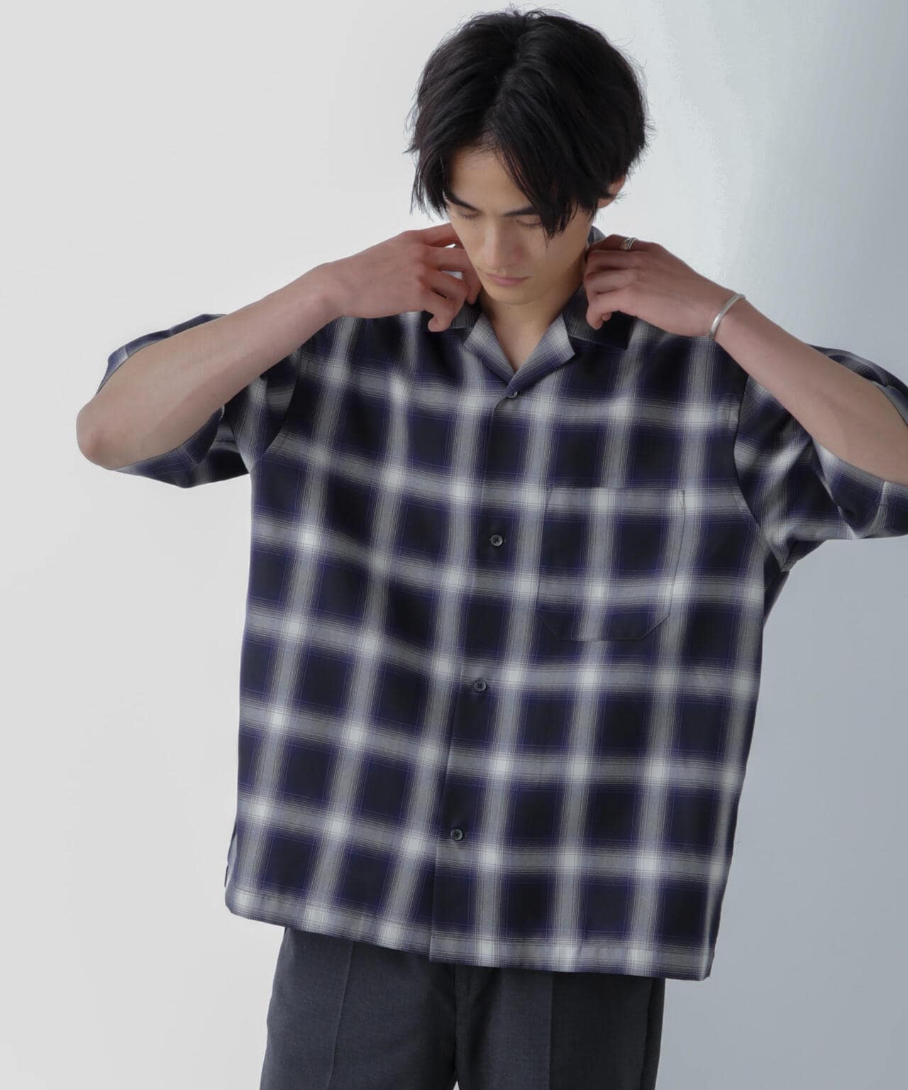 オンブレーチェックハーフスリーブシャツ 6684121224