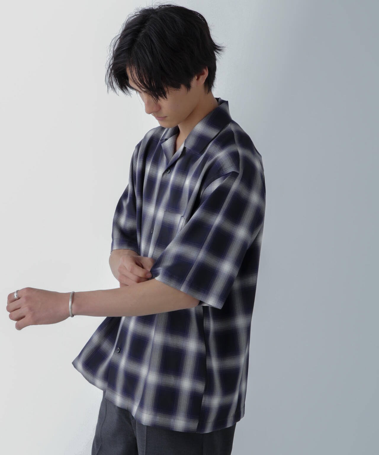 オンブレーチェックハーフスリーブシャツ 6684121224