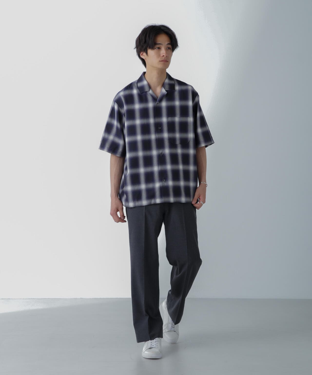 オンブレーチェックハーフスリーブシャツ 6684121224