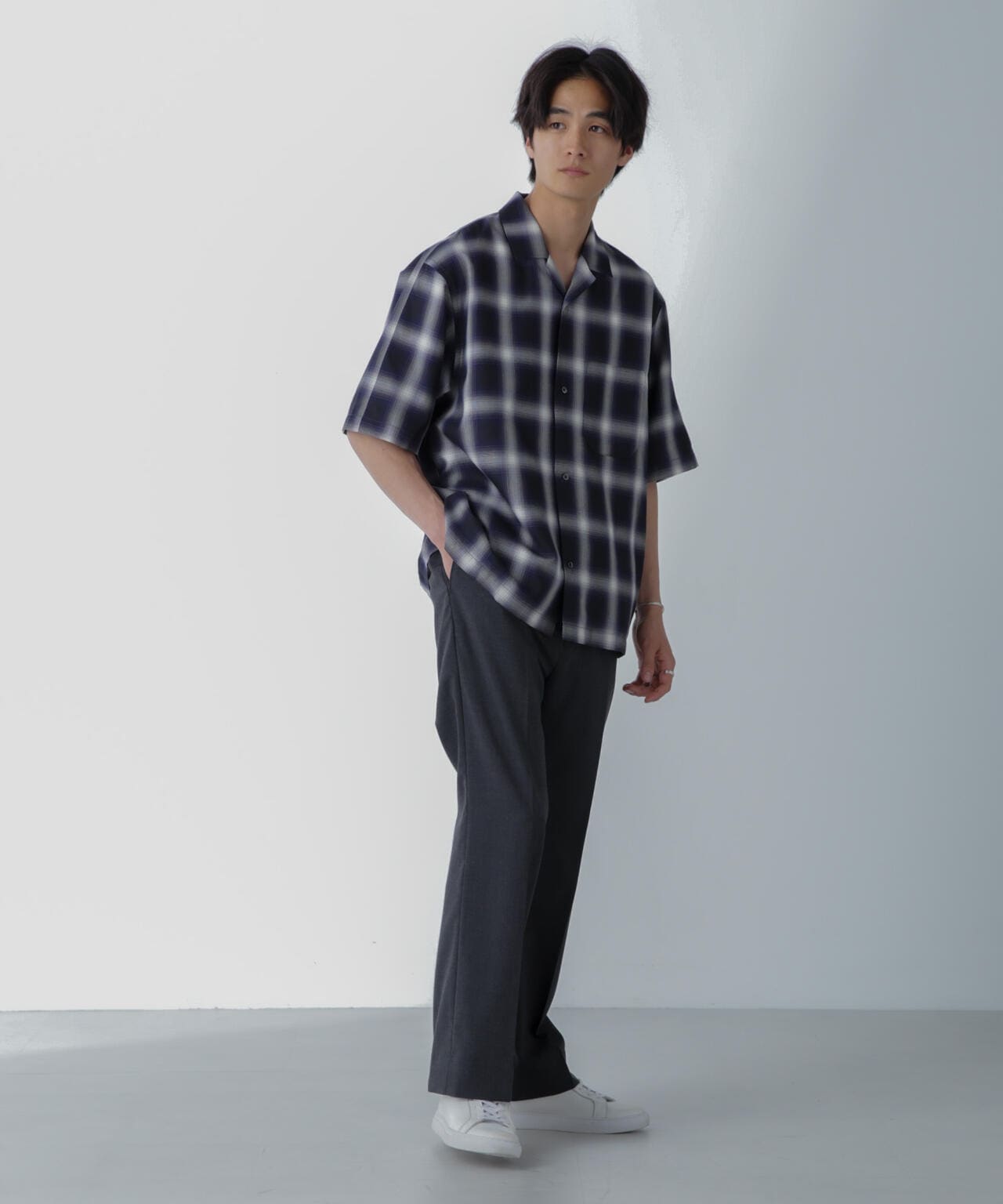 オンブレーチェックハーフスリーブシャツ 6684121224