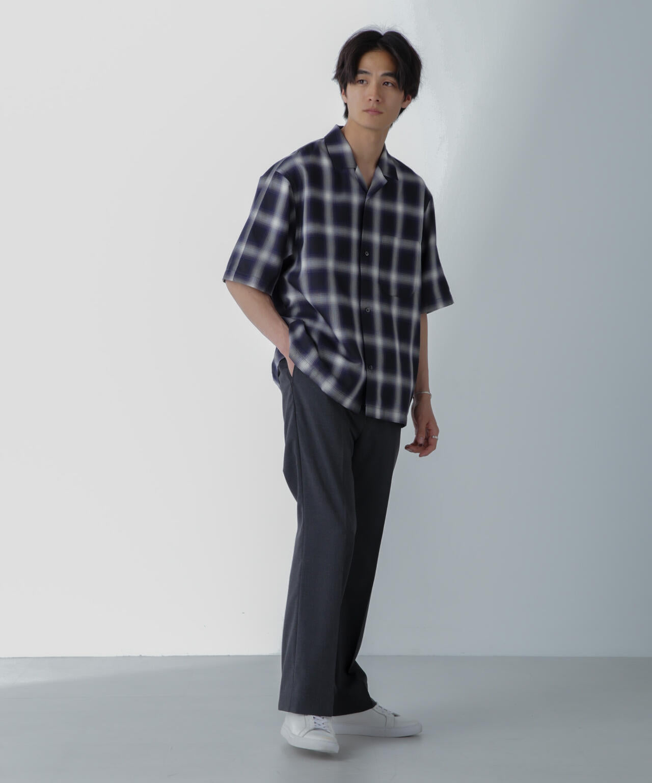 オンブレーチェックハーフスリーブシャツ 6684121224