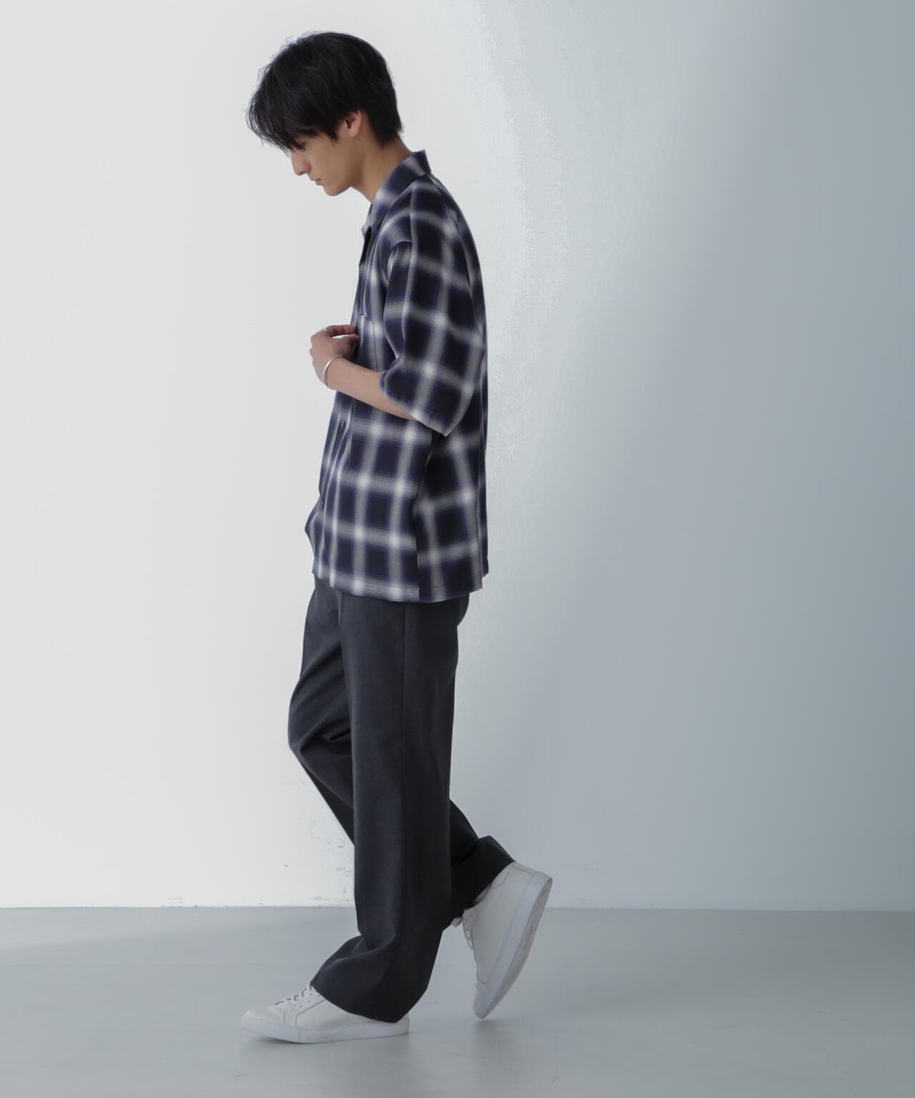 オンブレーチェックハーフスリーブシャツ 6684121224