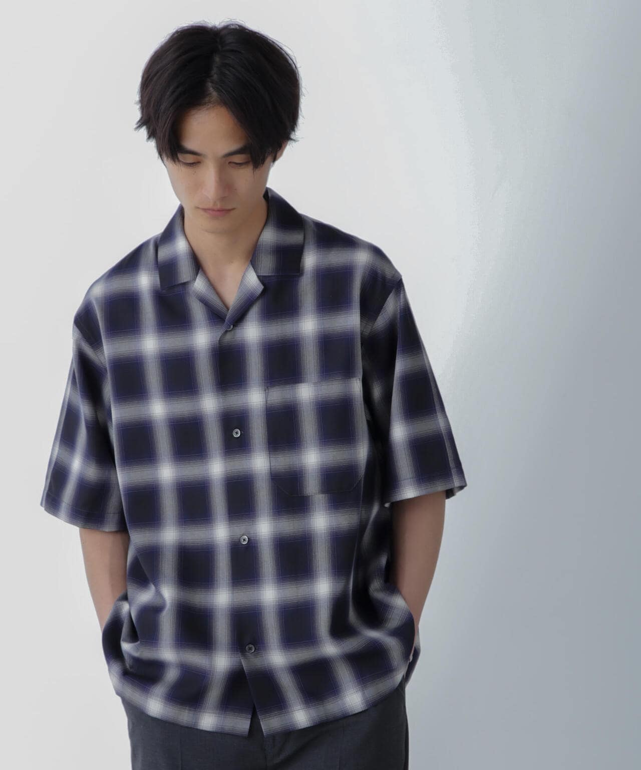 オンブレーチェックハーフスリーブシャツ 6684121224