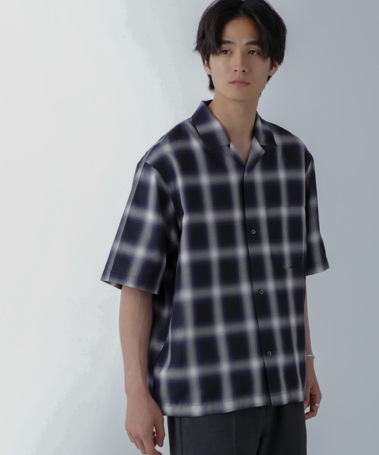 オンブレーチェックハーフスリーブシャツ 6684121224