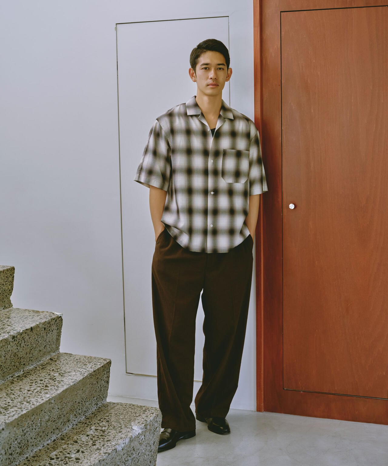 オンブレーチェックハーフスリーブシャツ 6684121224