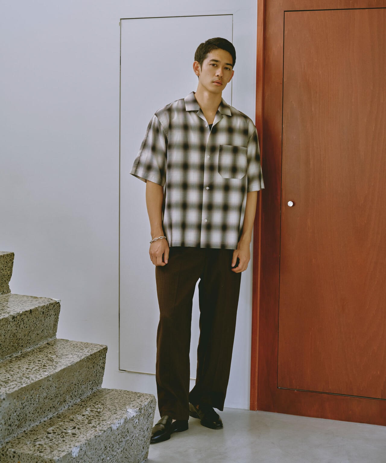 オンブレーチェックハーフスリーブシャツ 6684121224