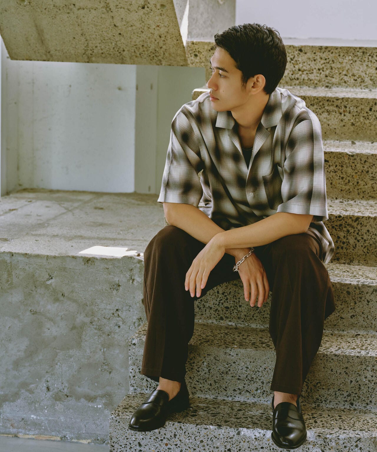 オンブレーチェックハーフスリーブシャツ 6684121224