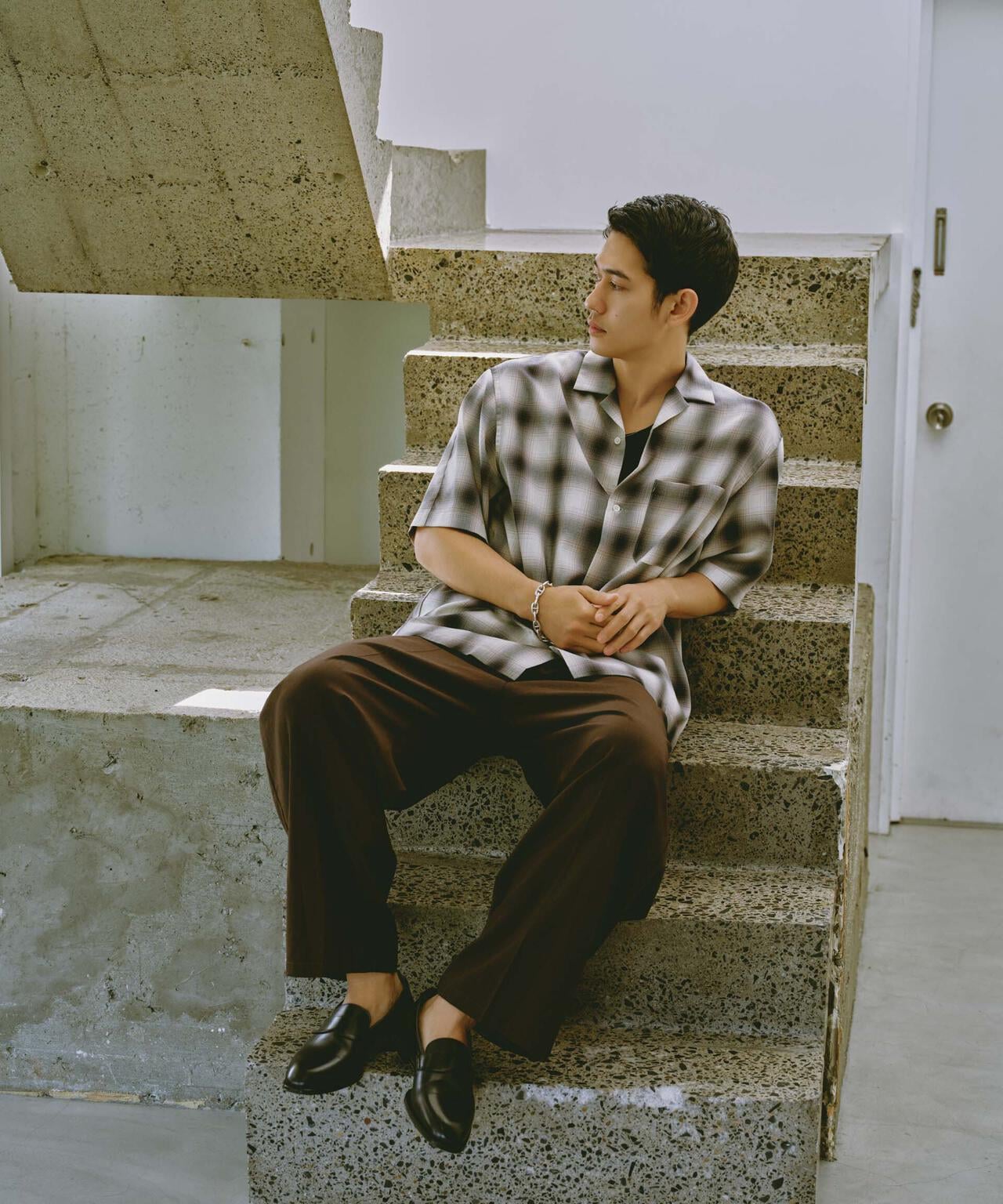 オンブレーチェックハーフスリーブシャツ 6684121224