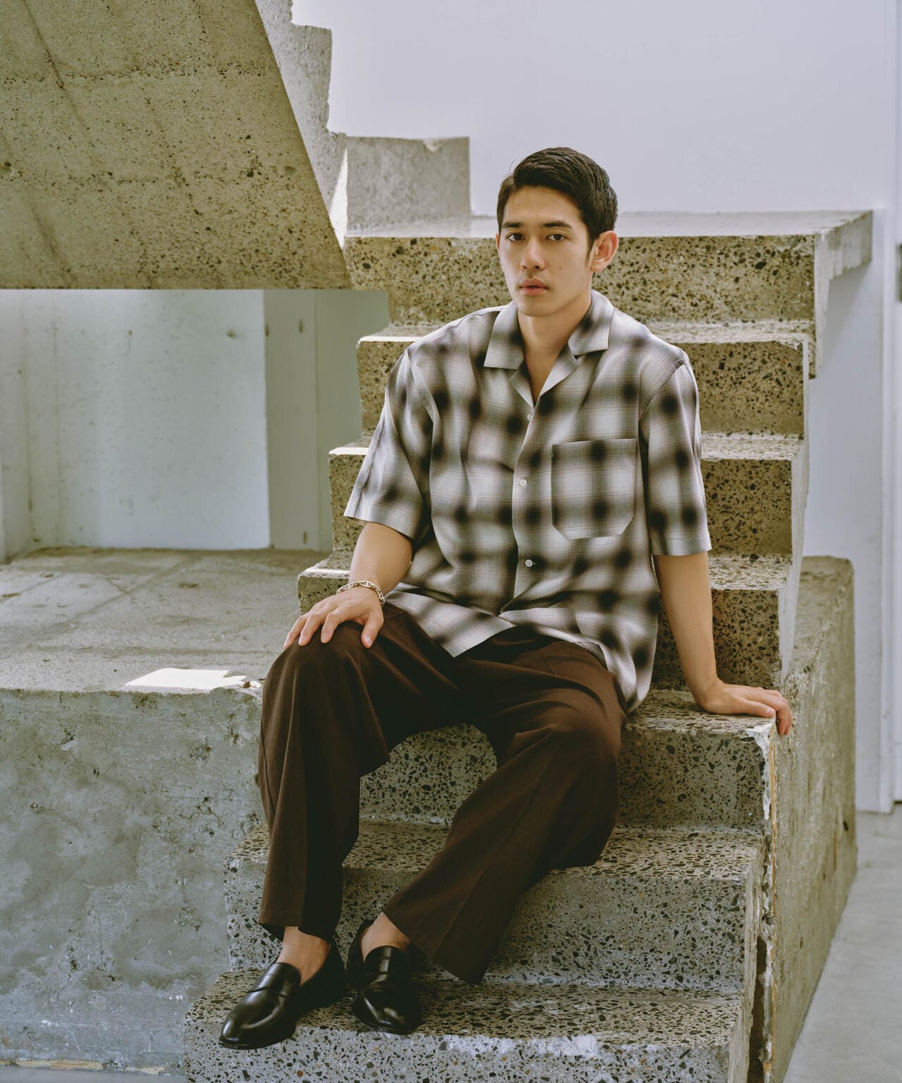 オンブレーチェックハーフスリーブシャツ 6684121224