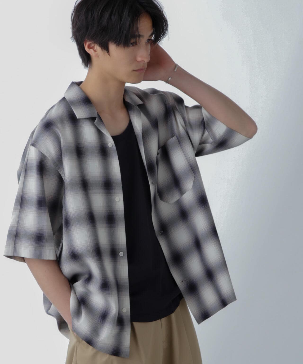 オンブレーチェックハーフスリーブシャツ 6684121224