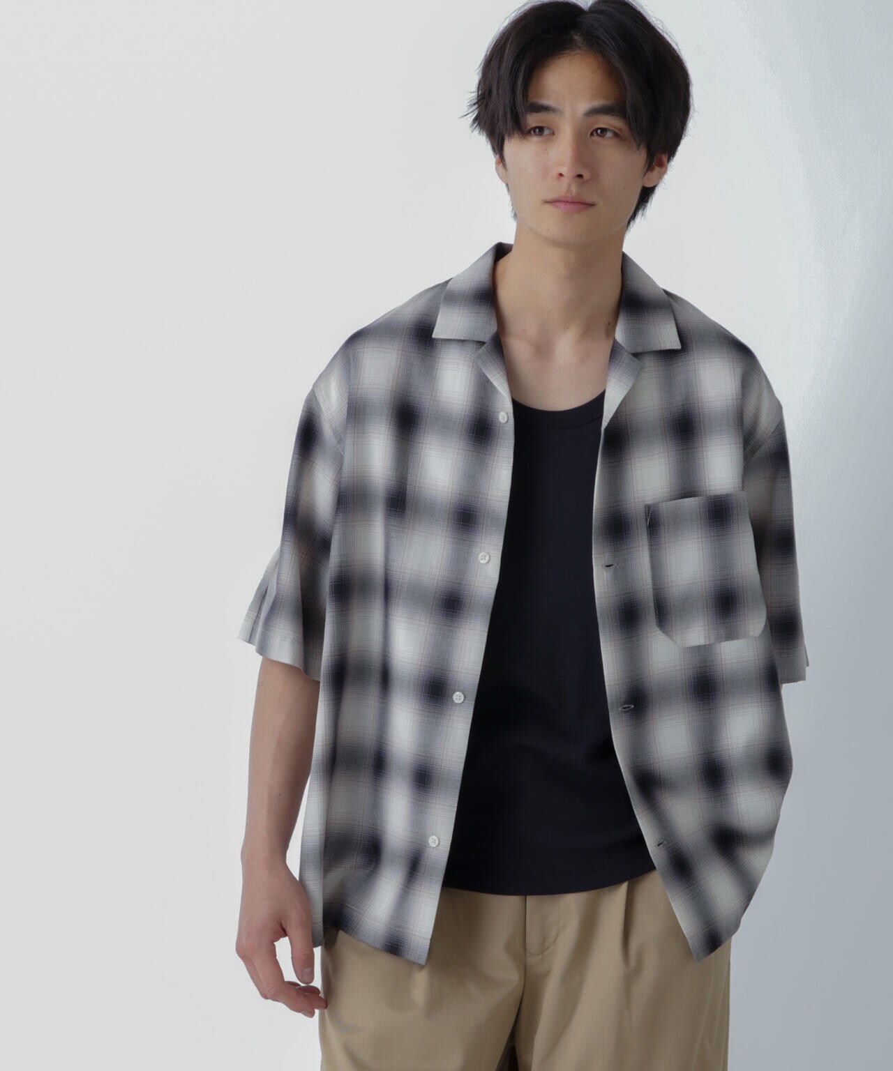 オンブレーチェックハーフスリーブシャツ 6684121224