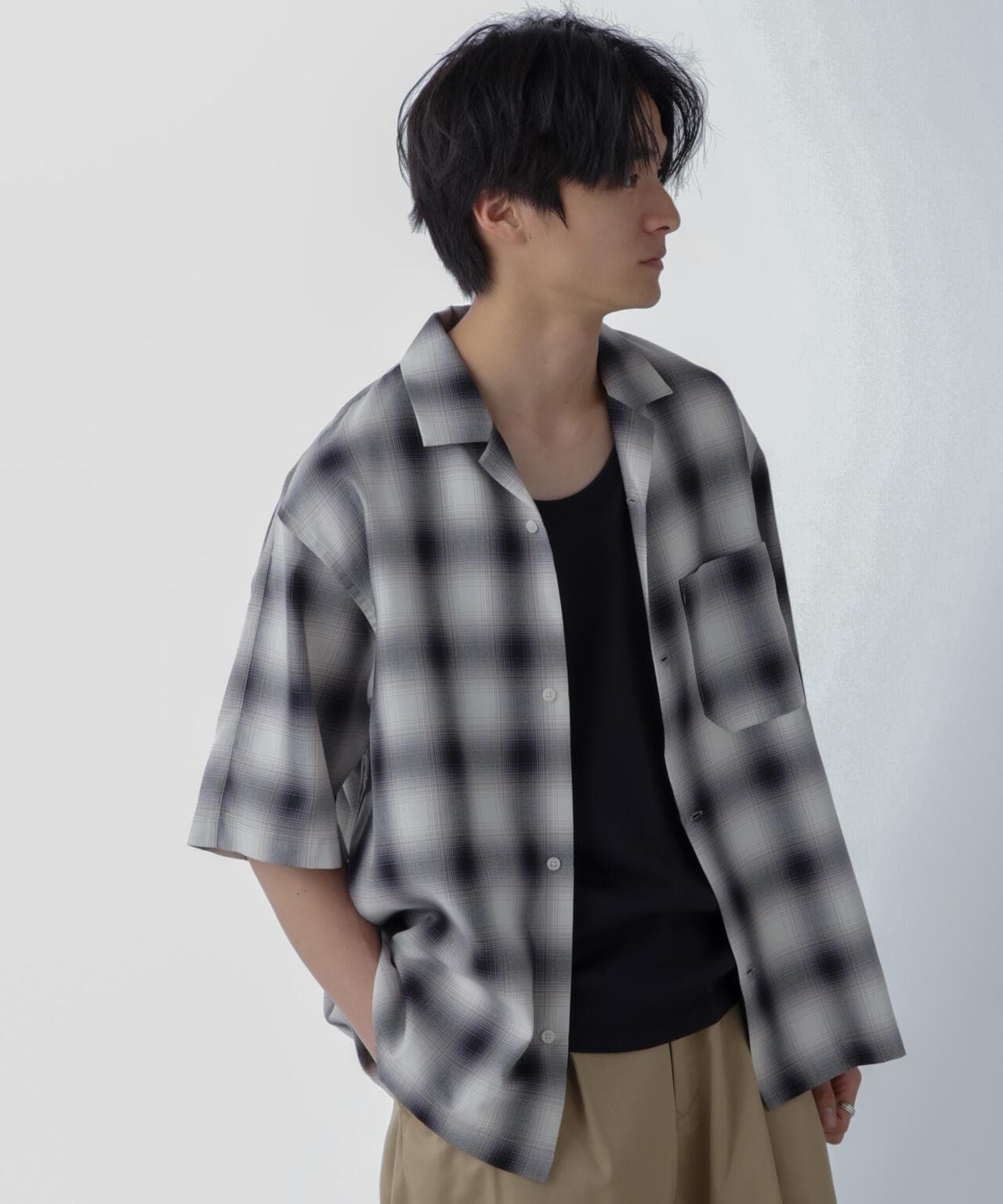 オンブレーチェックハーフスリーブシャツ 6684121224