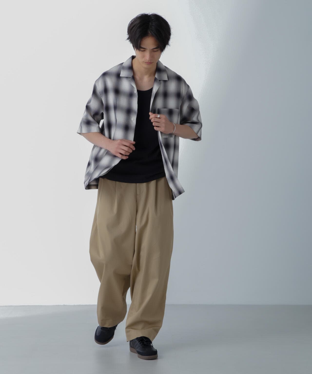 オンブレーチェックハーフスリーブシャツ 6684121224