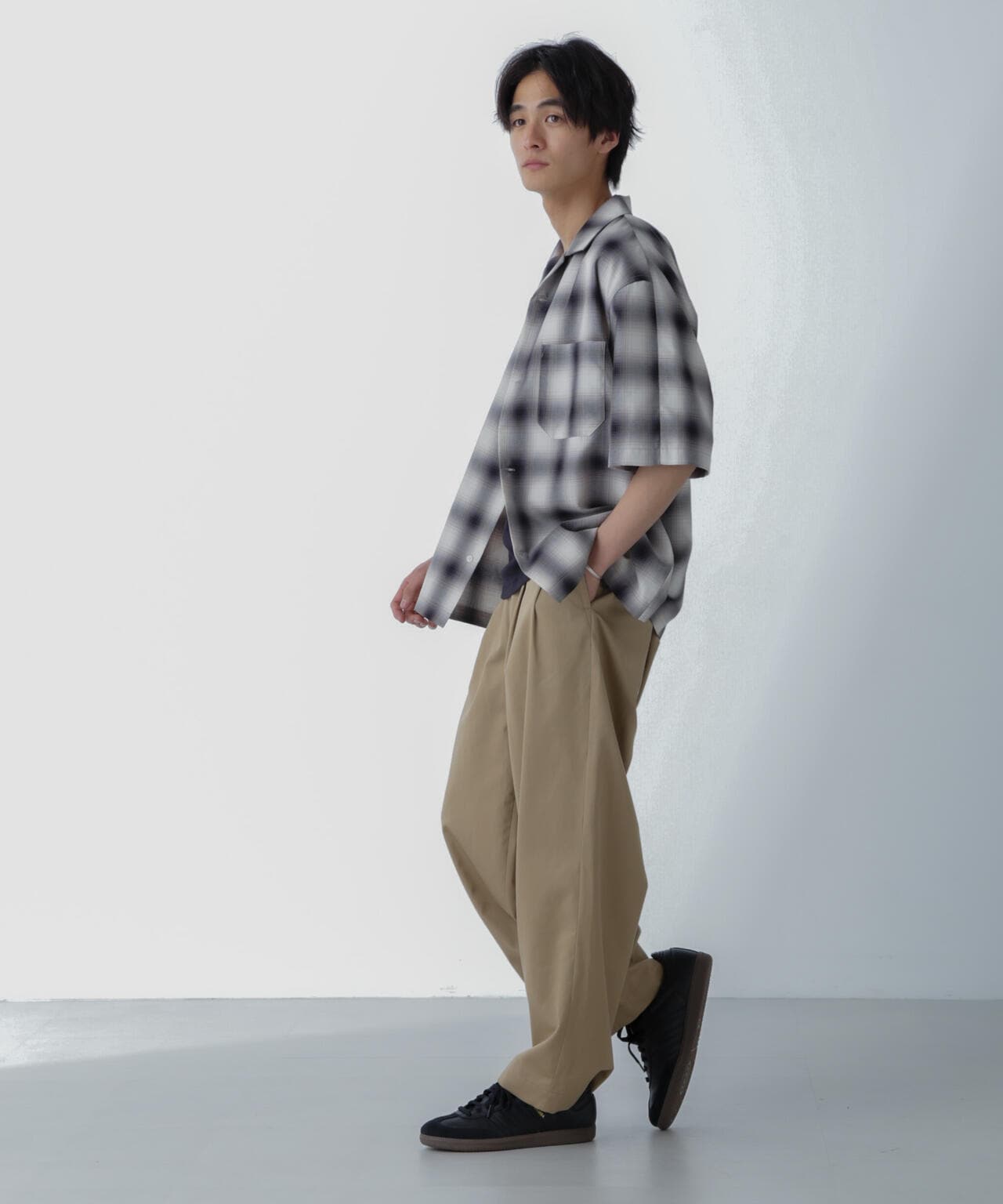 オンブレーチェックハーフスリーブシャツ 6684121224