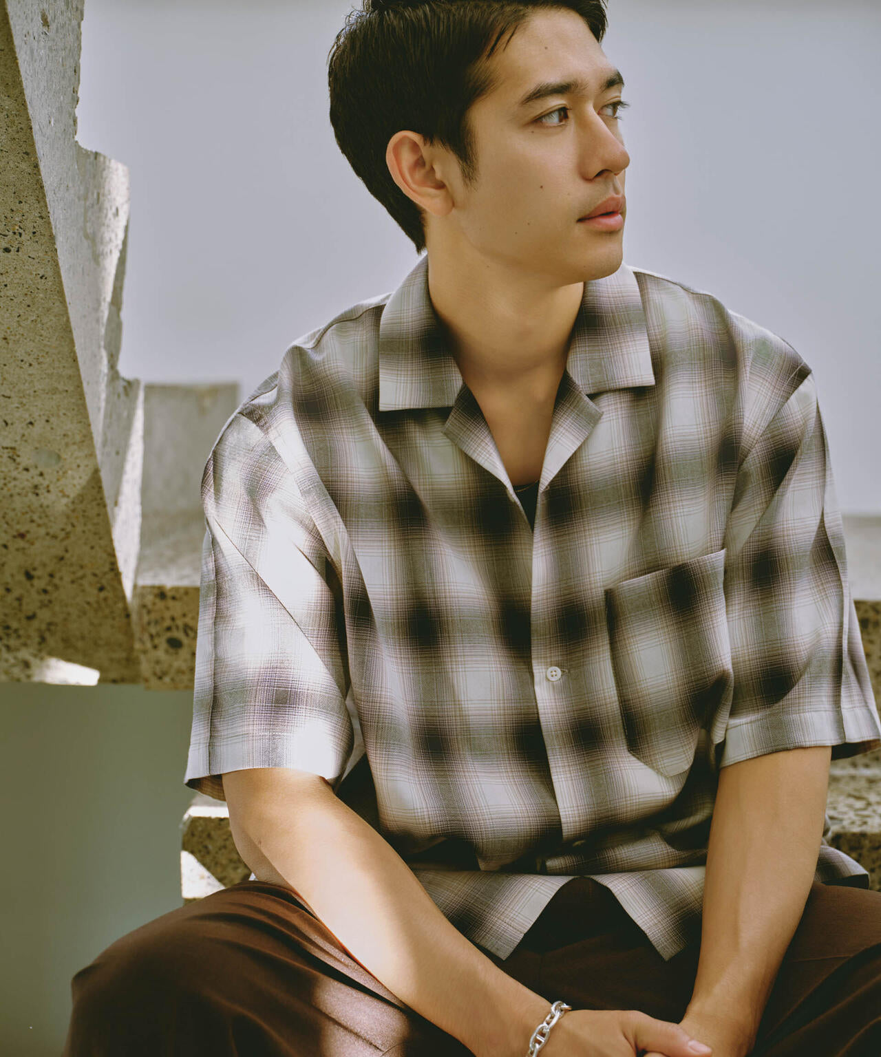 オンブレーチェックハーフスリーブシャツ 6684121224