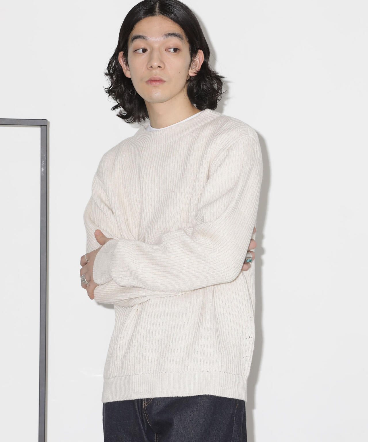 ウールミックス両畔クルーネックニット 6684122208