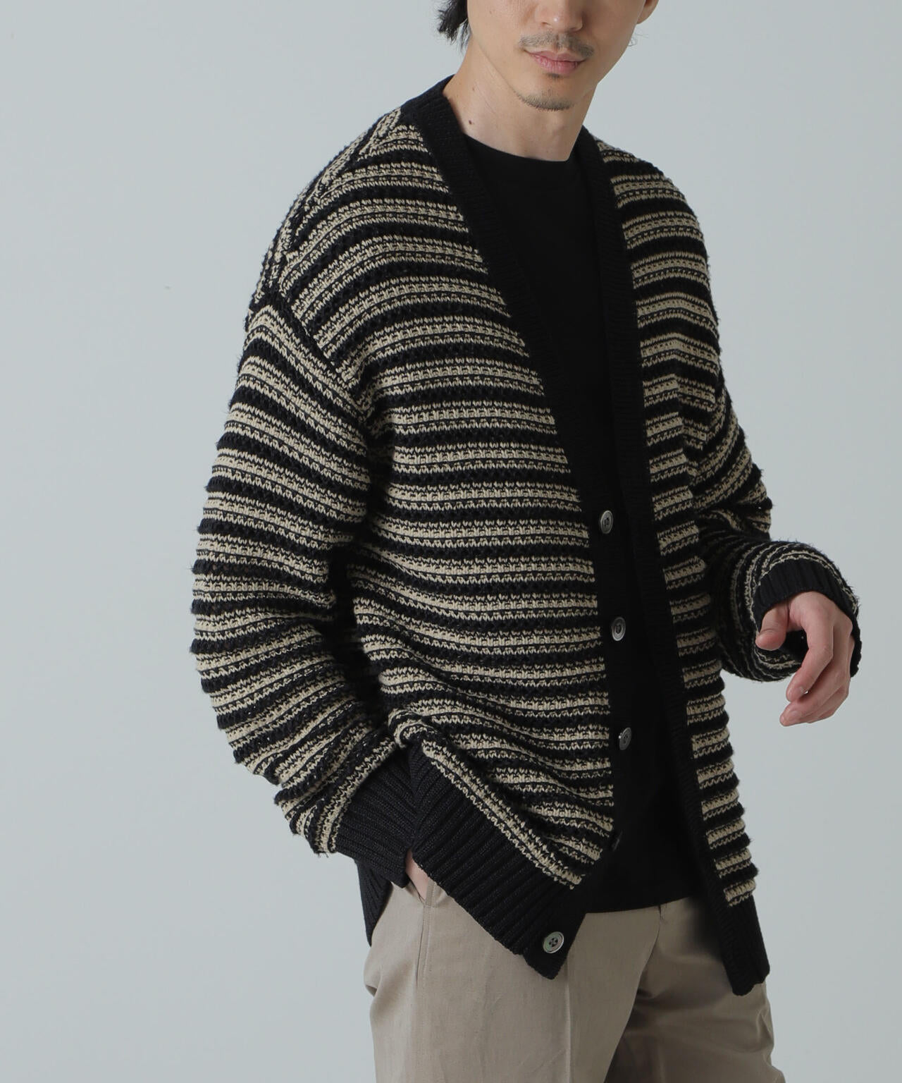 AB.ギマミックス引き上げ編みボーダーカーディガン 6684122221