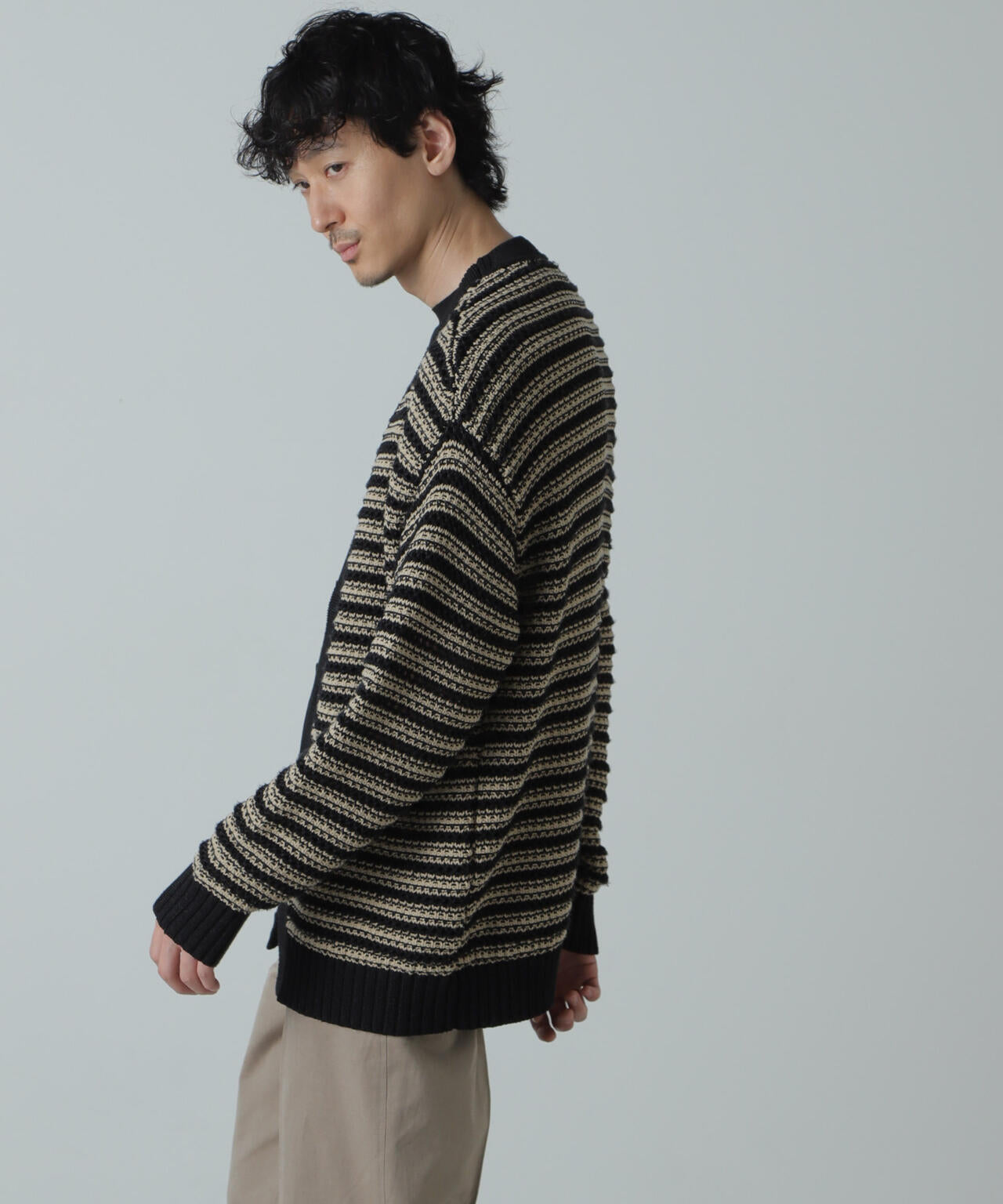 AB.ギマミックス引き上げ編みボーダーカーディガン 6684122221