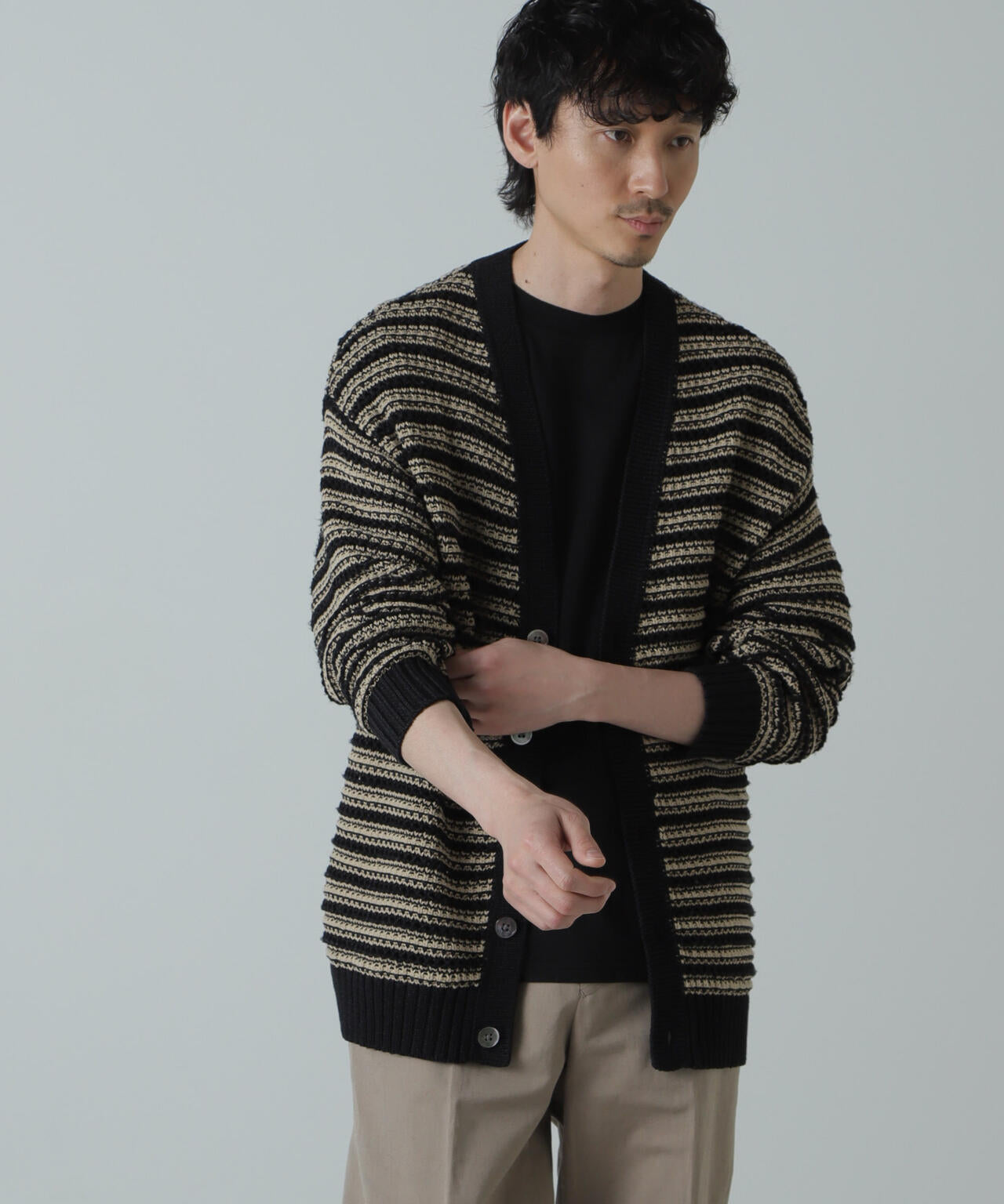 AB.ギマミックス引き上げ編みボーダーカーディガン 6684122221