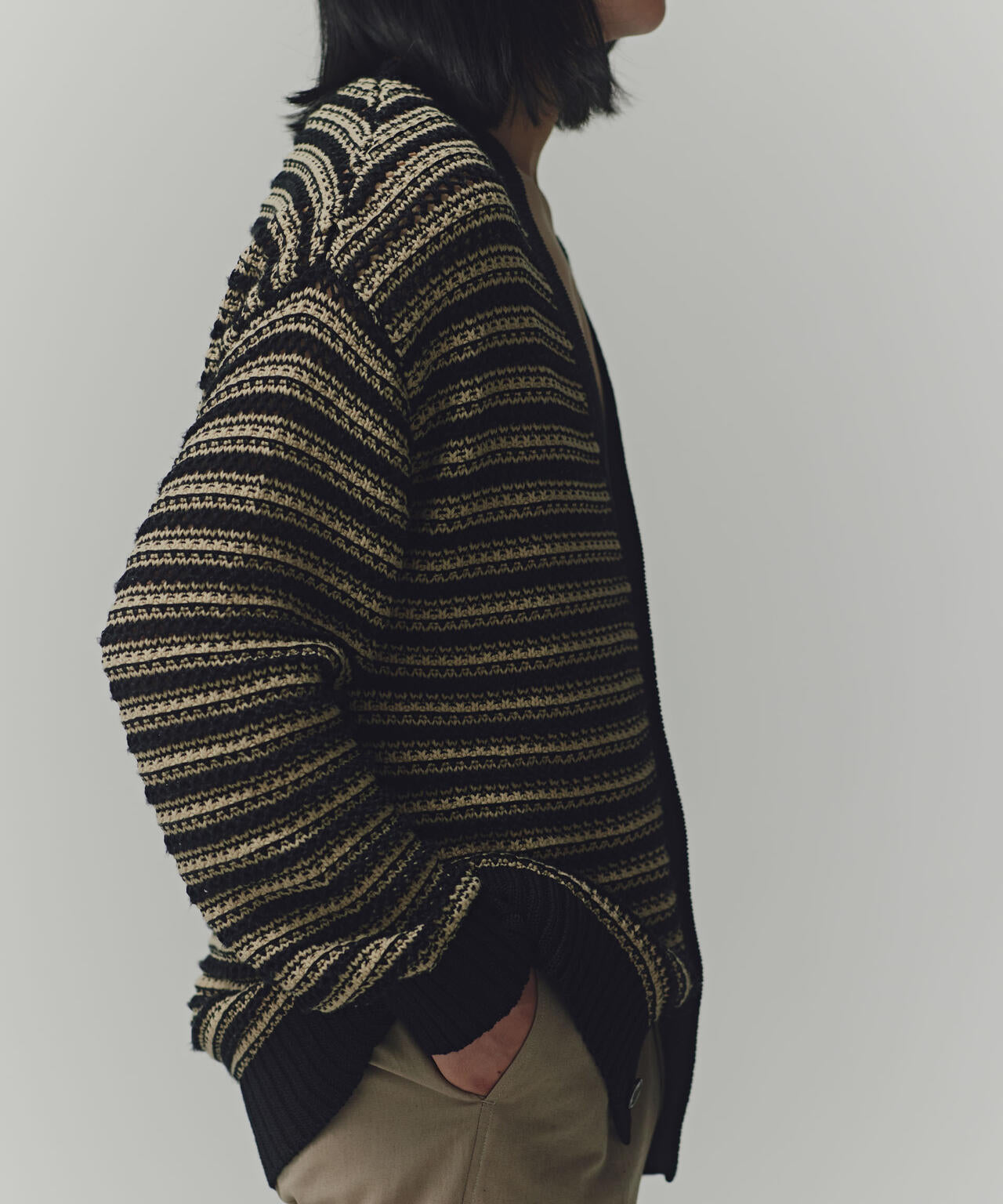 AB.ギマミックス引き上げ編みボーダーカーディガン 6684122221