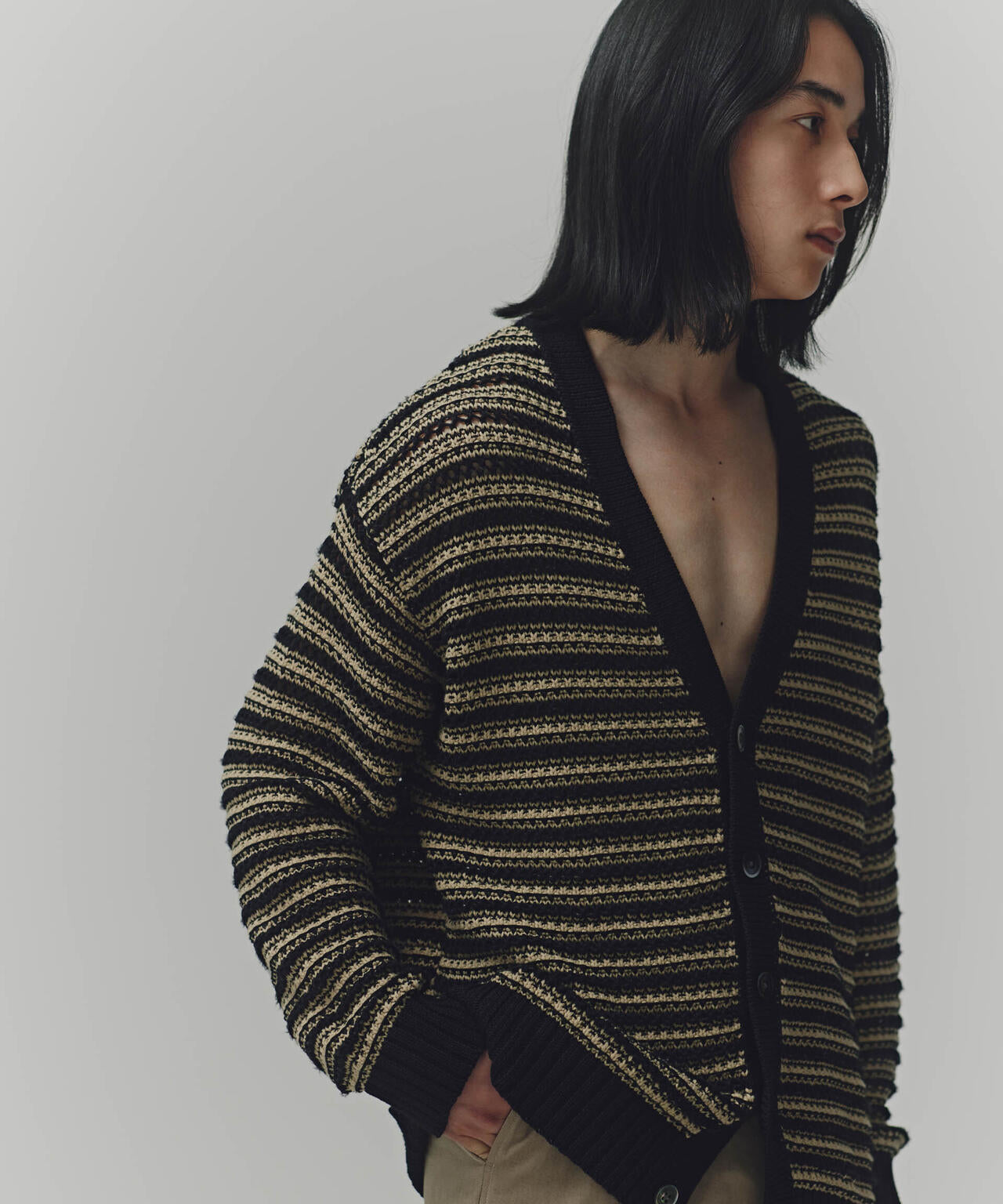 AB.ギマミックス引き上げ編みボーダーカーディガン 6684122221