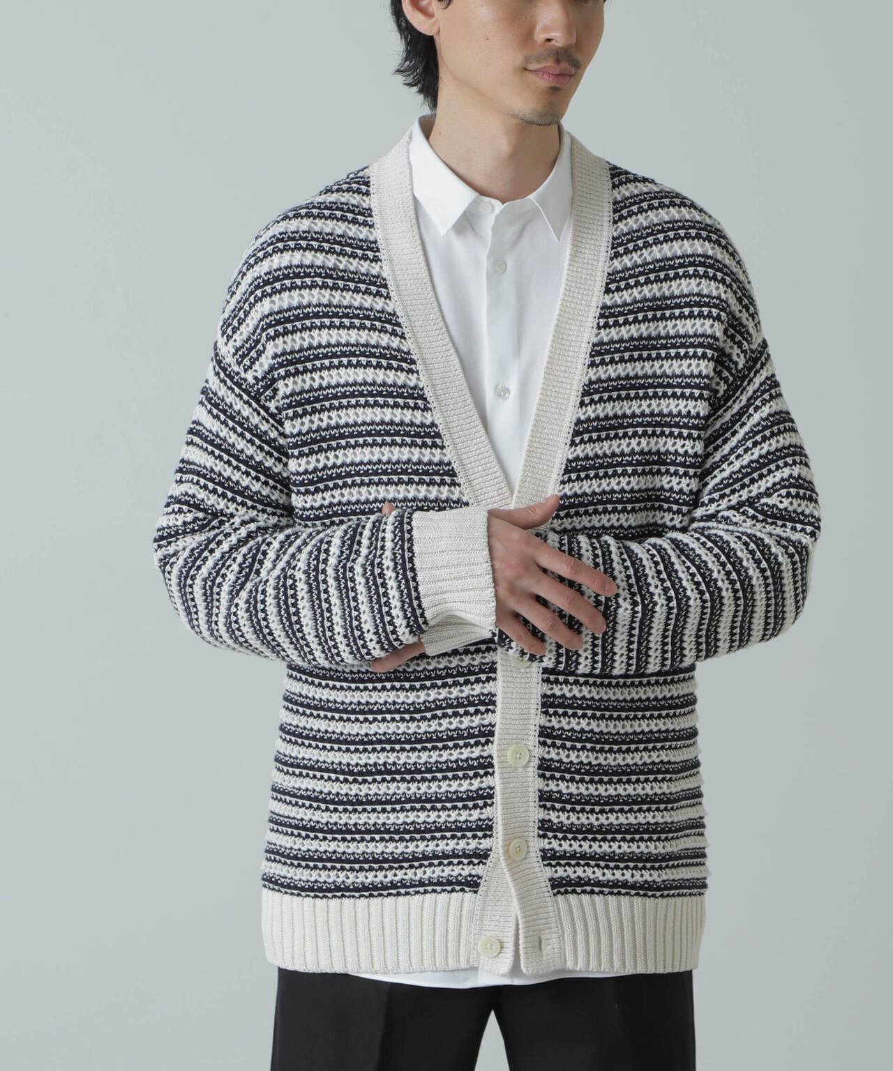 AB.ギマミックス引き上げ編みボーダーカーディガン 6684122221