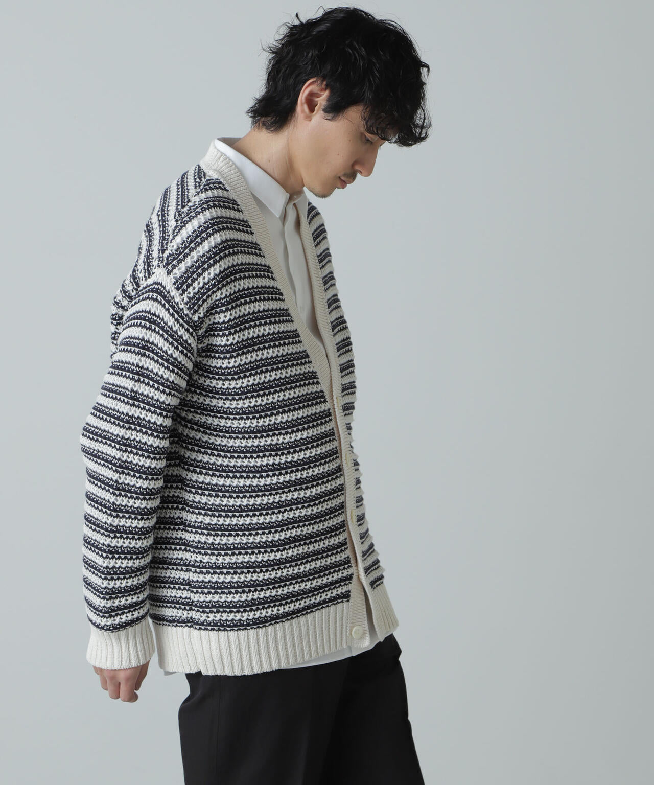 AB.ギマミックス引き上げ編みボーダーカーディガン 6684122221