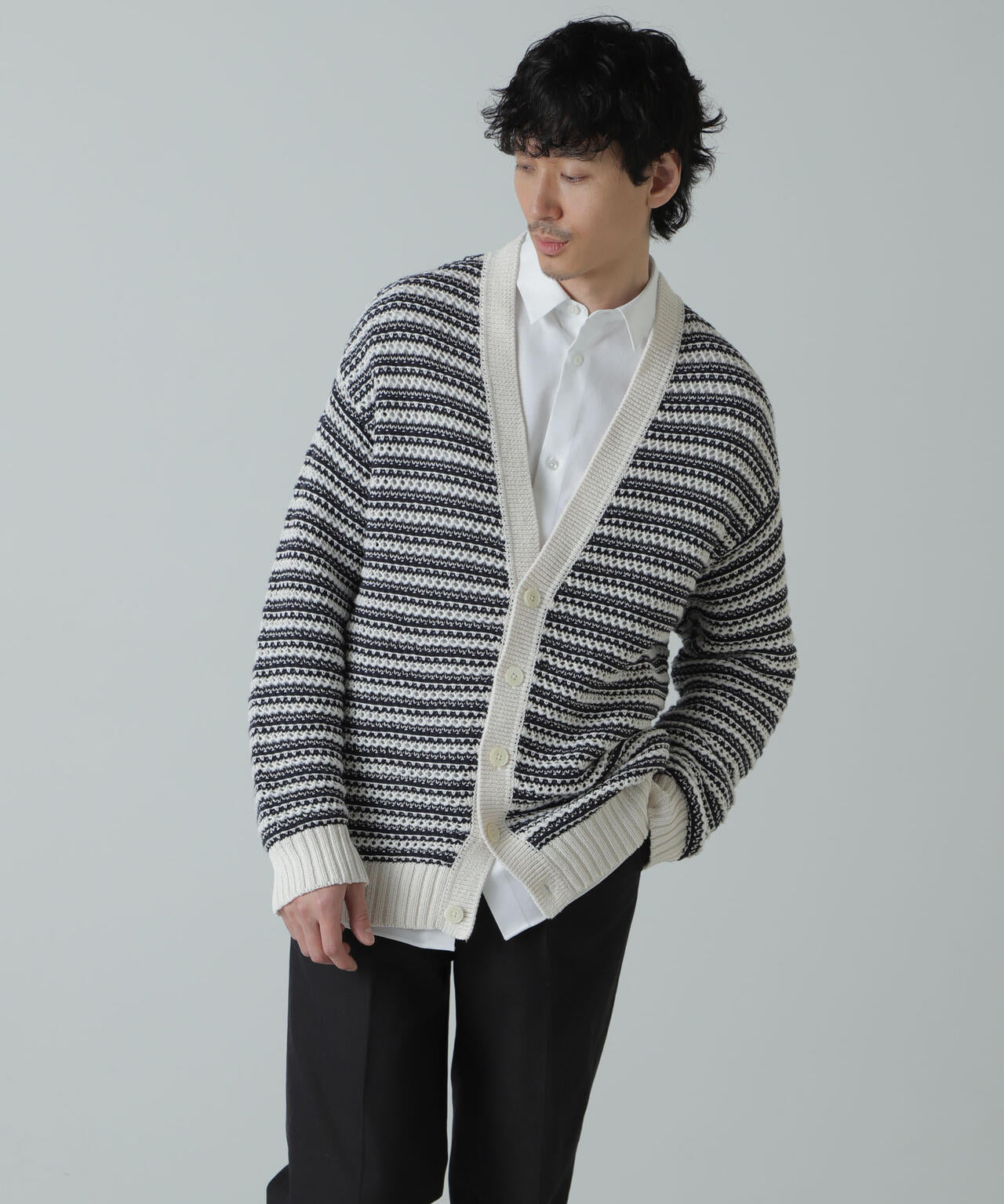 AB.ギマミックス引き上げ編みボーダーカーディガン 6684122221