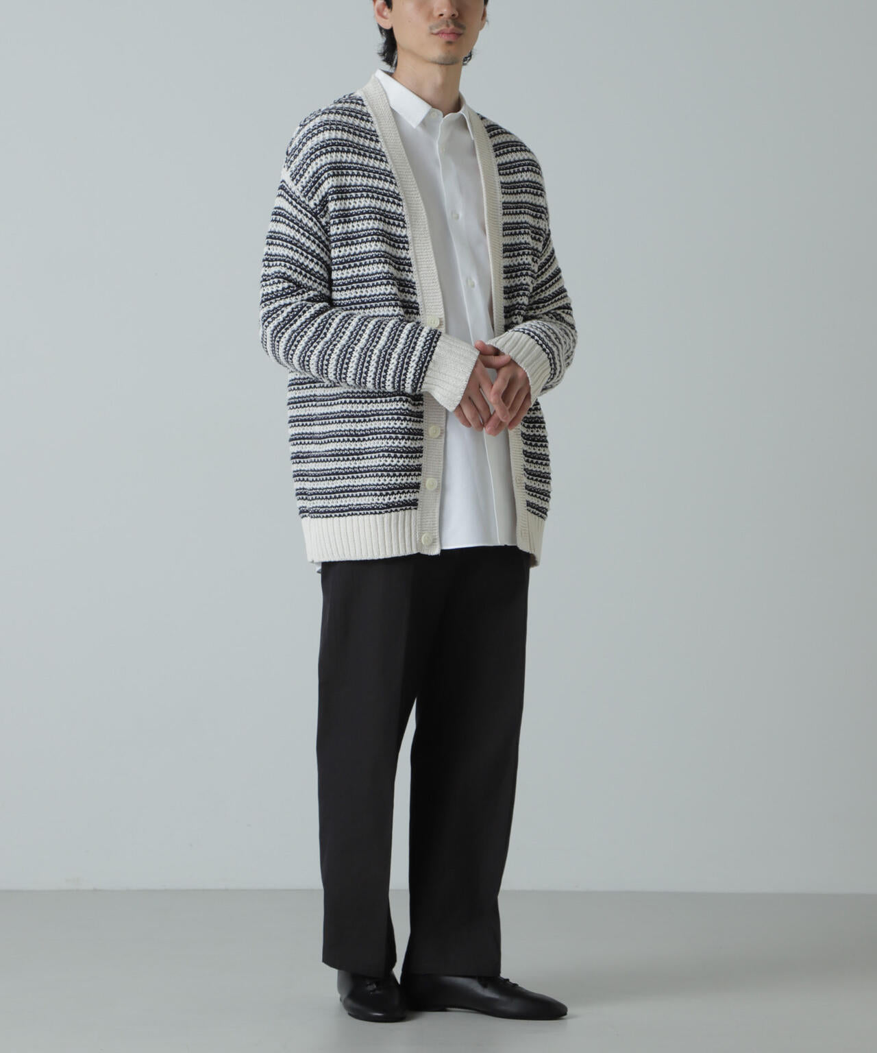 AB.ギマミックス引き上げ編みボーダーカーディガン 6684122221