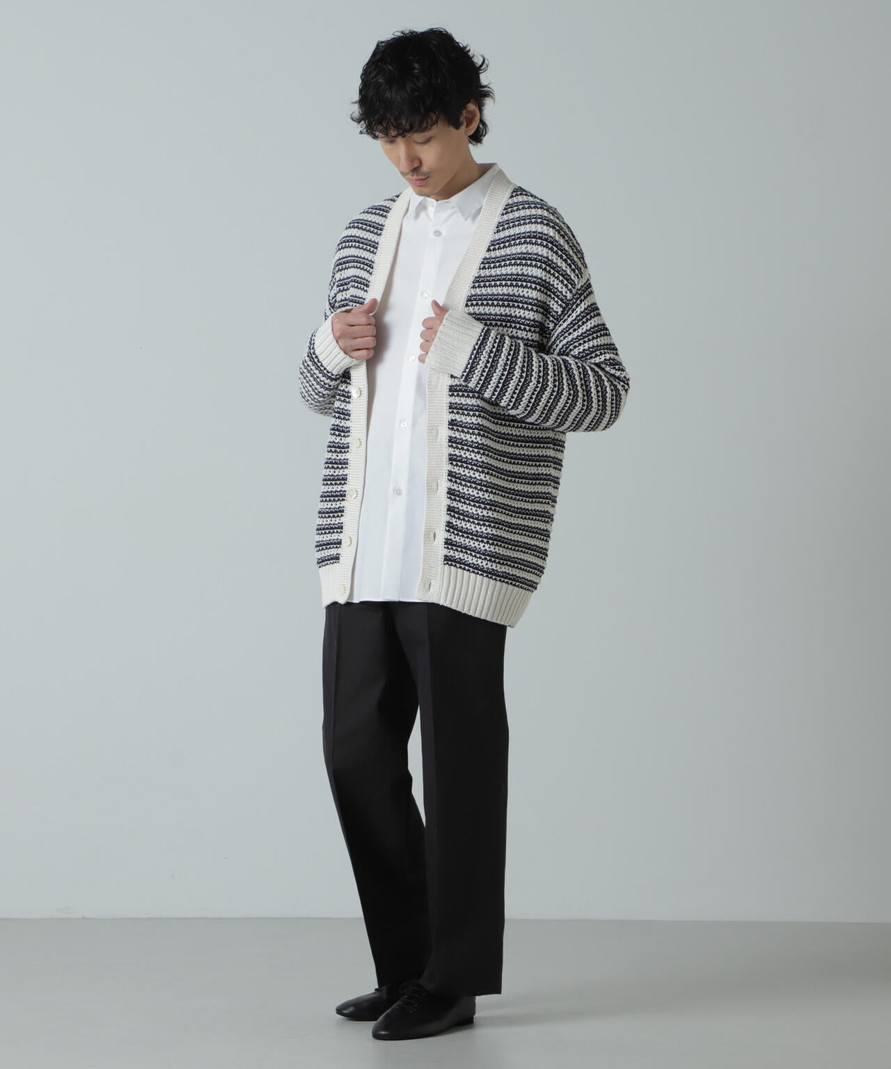 AB.ギマミックス引き上げ編みボーダーカーディガン 6684122221