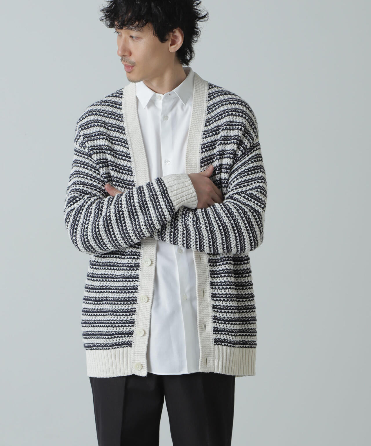 AB.ギマミックス引き上げ編みボーダーカーディガン 6684122221