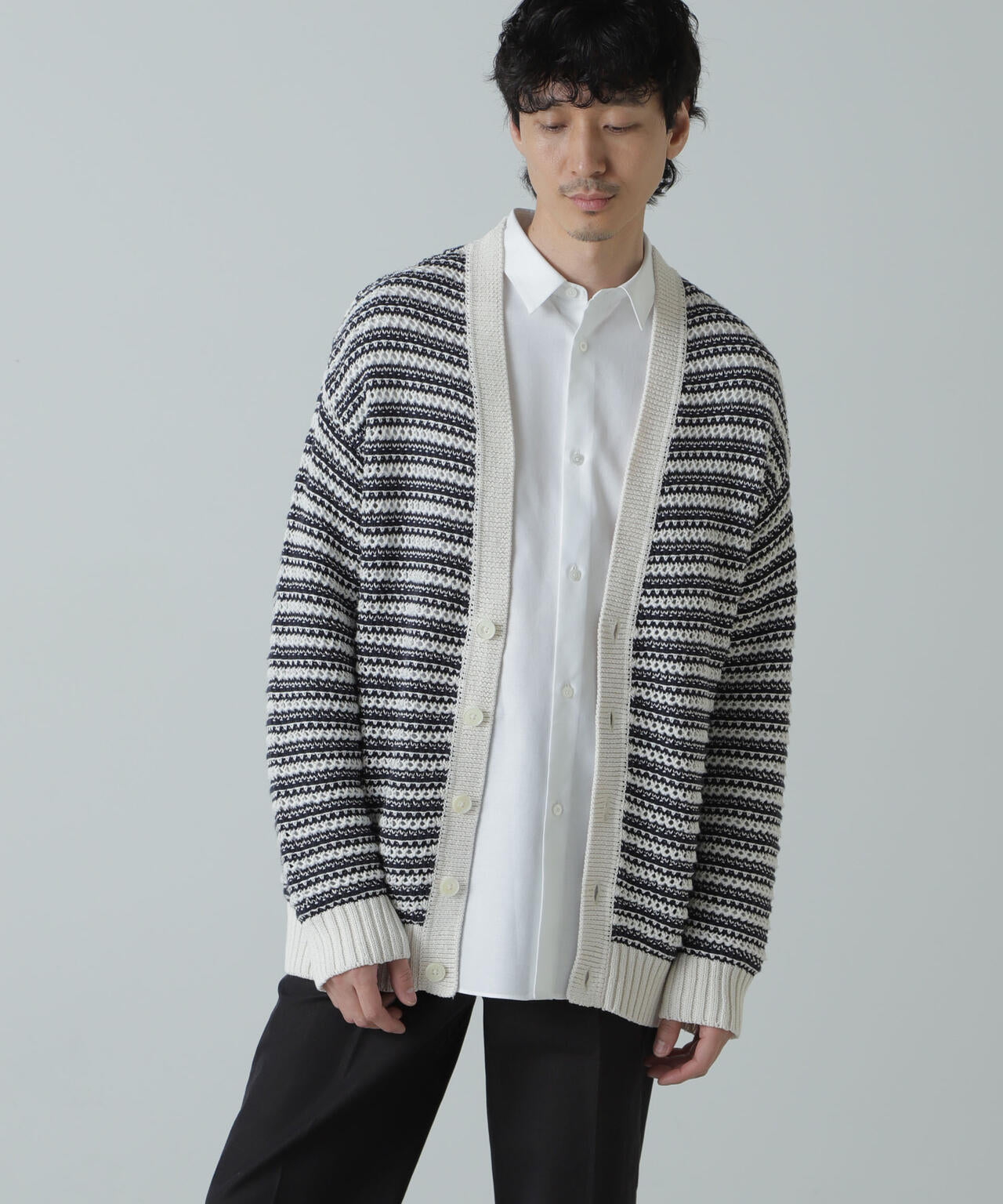 AB.ギマミックス引き上げ編みボーダーカーディガン 6684122221
