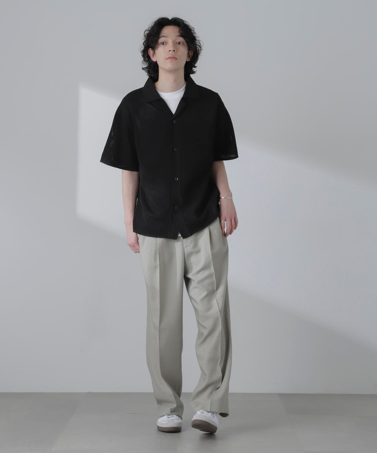 ポリメッシュリラックスオープンカラーニットシャツ 6684122228