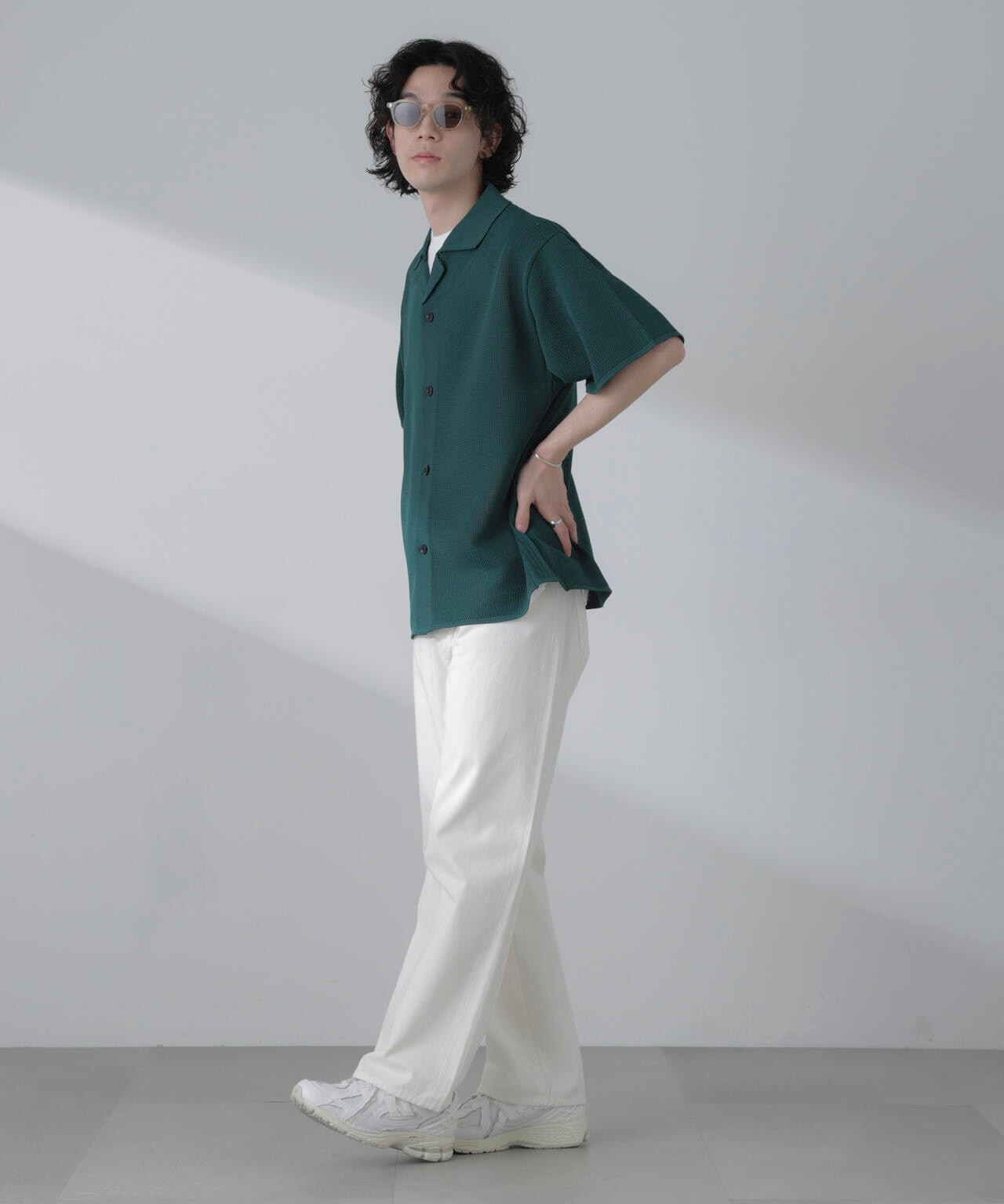 ポリメッシュリラックスオープンカラーニットシャツ 6684122228