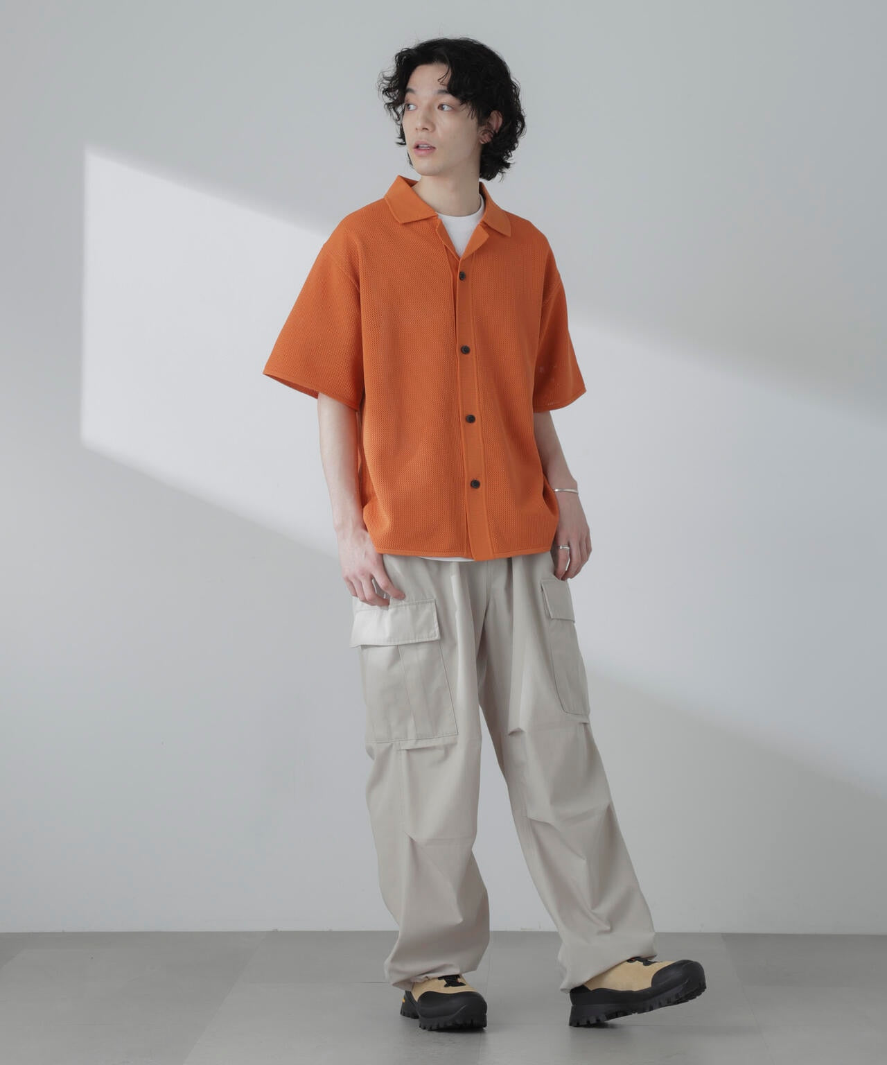 ポリメッシュリラックスオープンカラーニットシャツ 6684122228