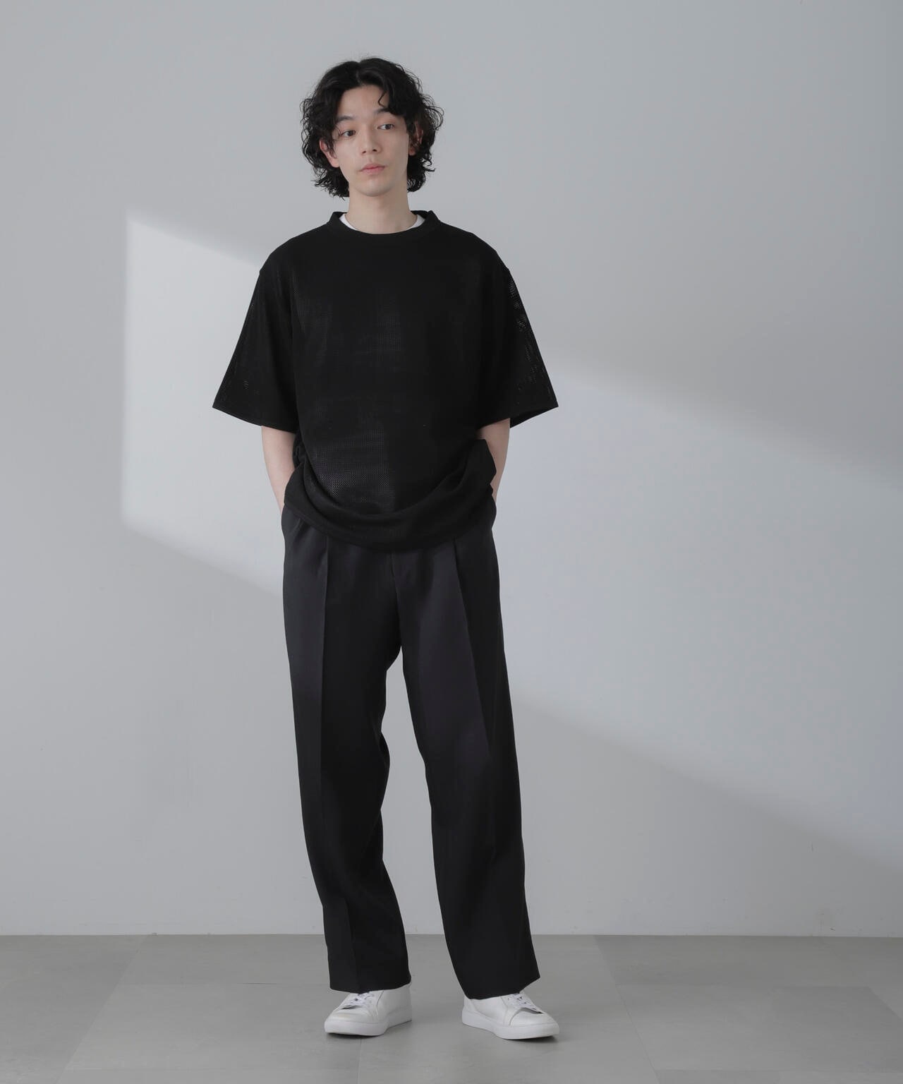 ポリメッシュリラックスクルーネックニットTシャツ 6684122230