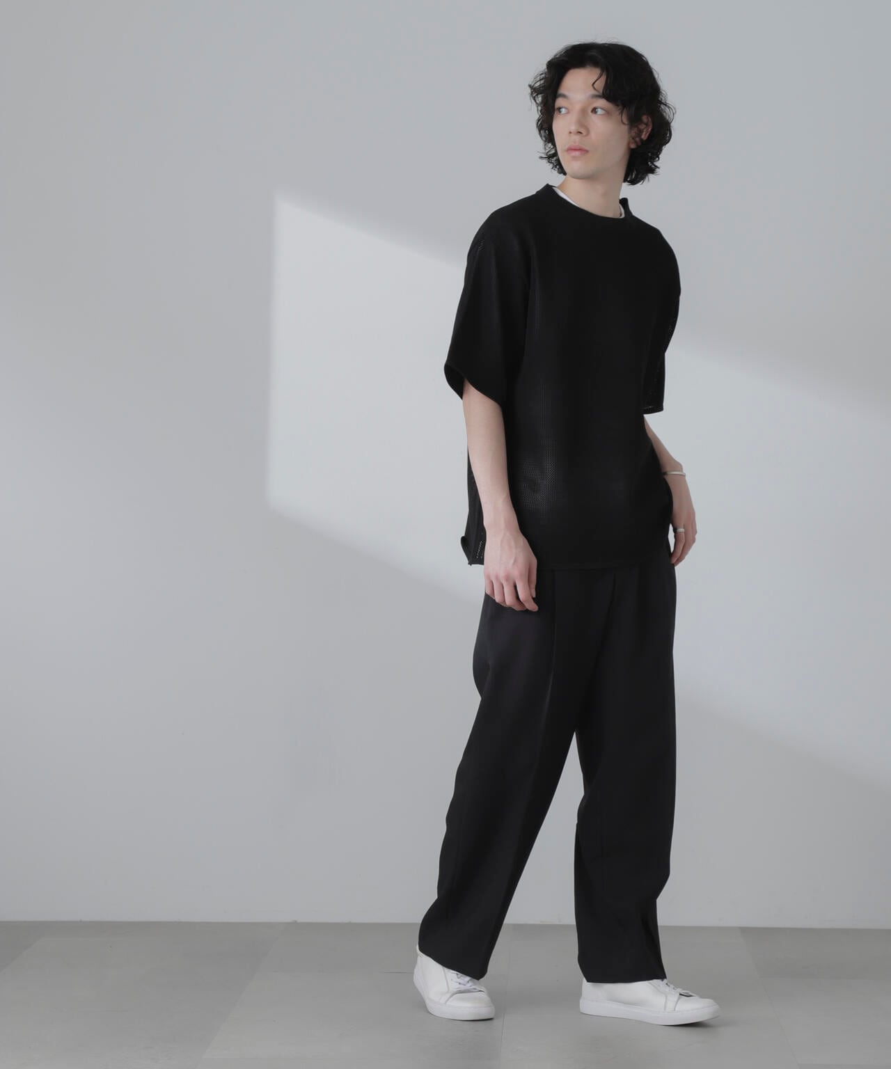 ポリメッシュリラックスクルーネックニットTシャツ 6684122230