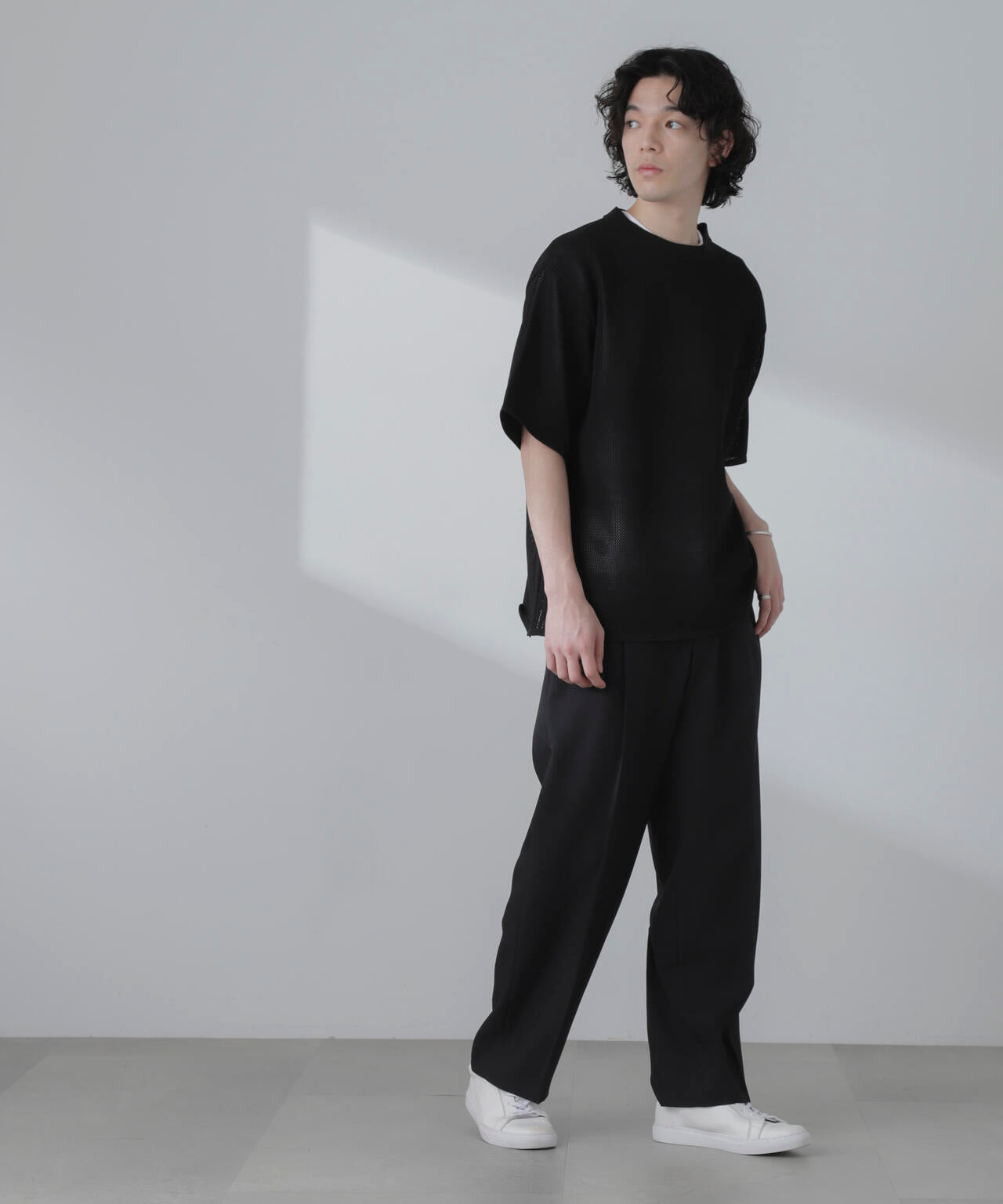ポリメッシュリラックスクルーネックニットTシャツ 6684122230